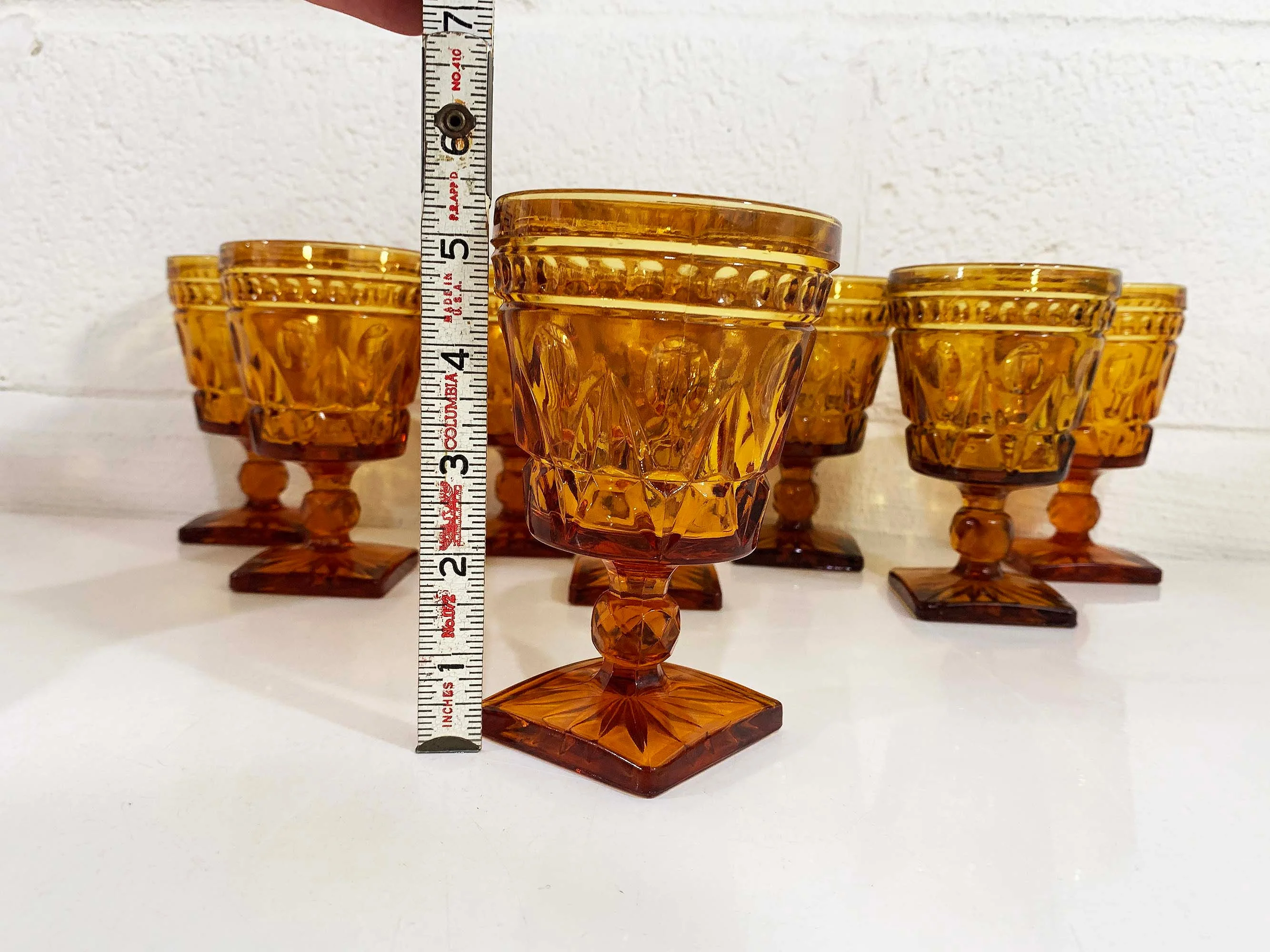 Vintage Amber Water Glasses Square Base Goblet Set of 8 Golden Yellow Indiana Glass Wine Mcm Mid-Century 70s by Park Lane - Image 9