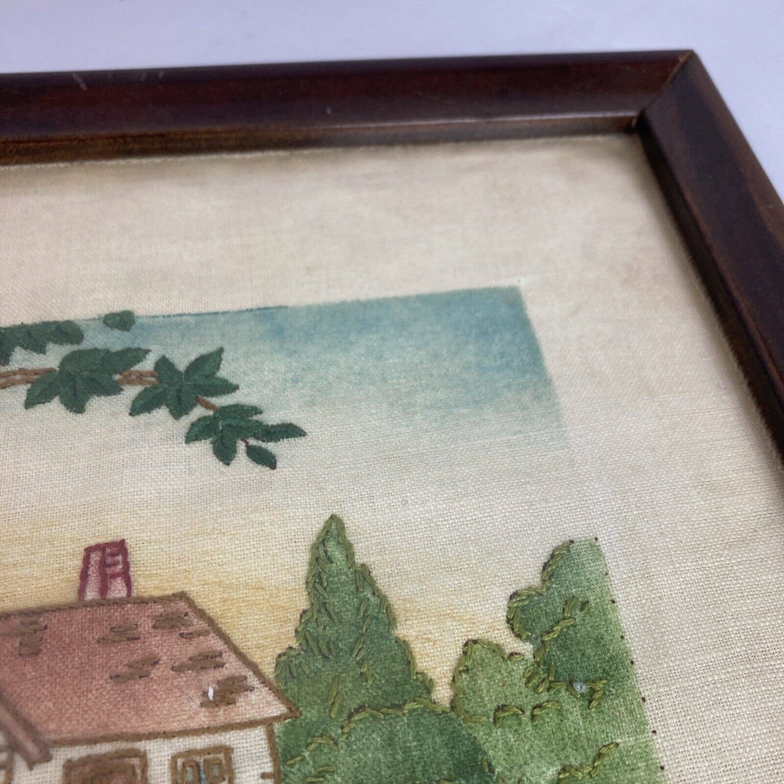 Vintage Antique Finished Embroidery Cross Stitch Framed Cottage House a Home - Image 11