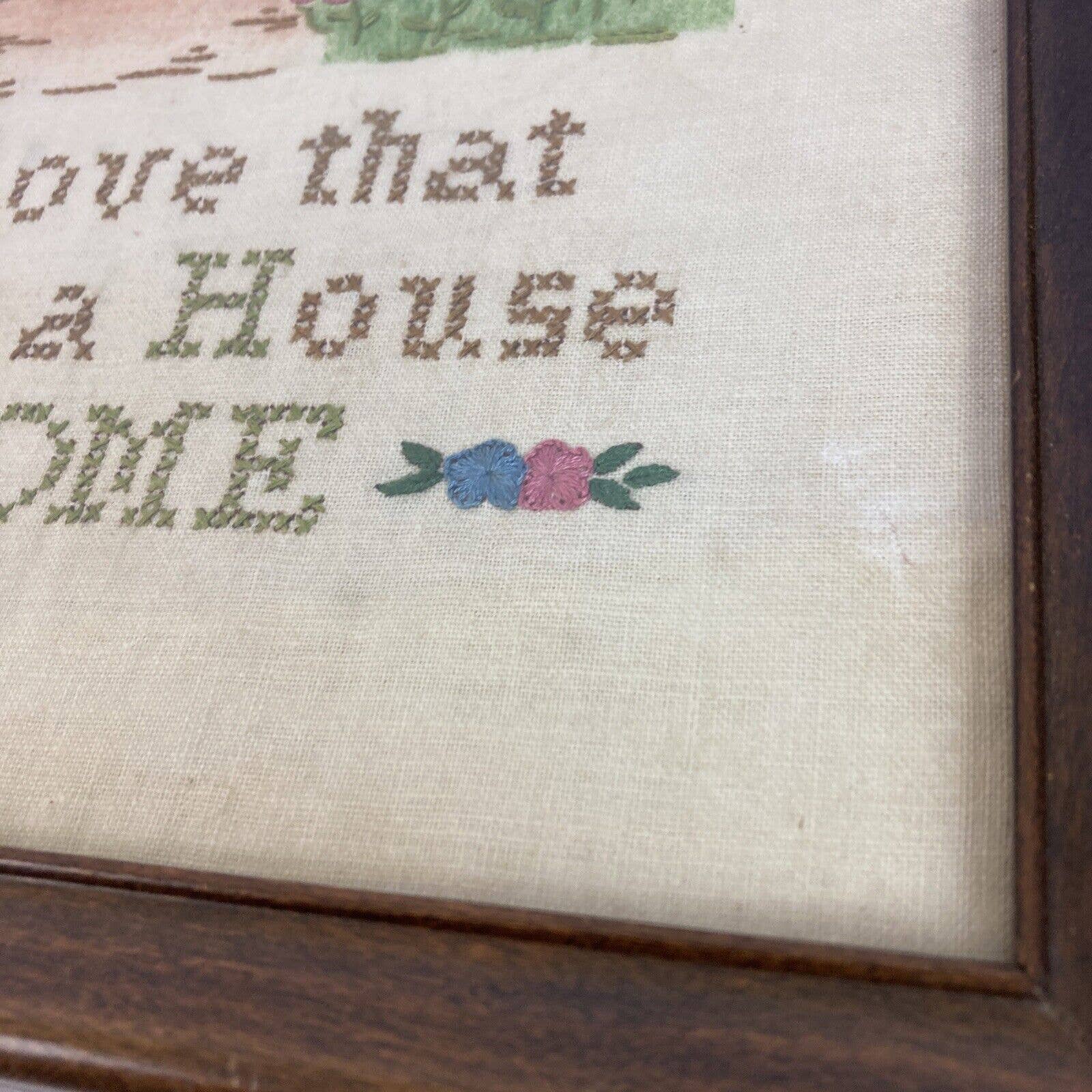 Vintage Antique Finished Embroidery Cross Stitch Framed Cottage House a Home - Image 12