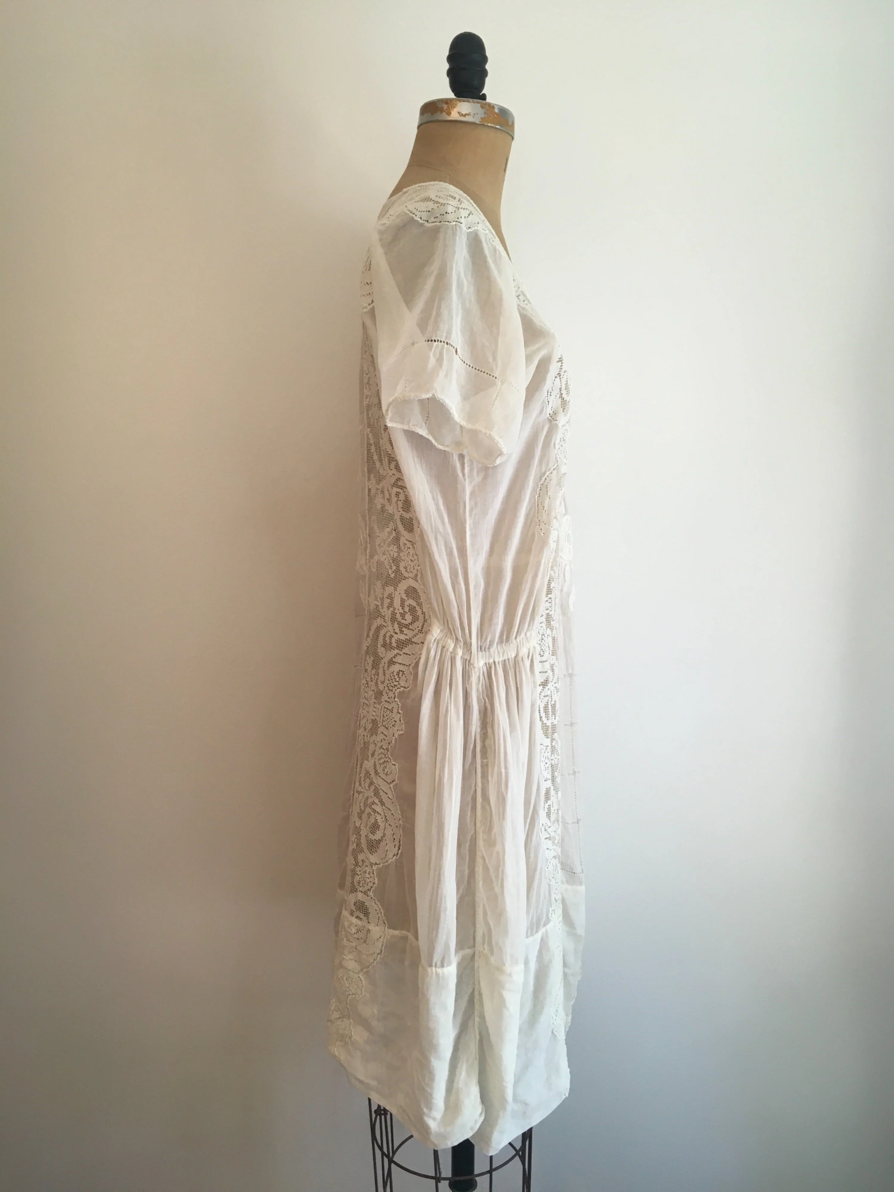 20's Antique White Lace Applique Dress - Image 5