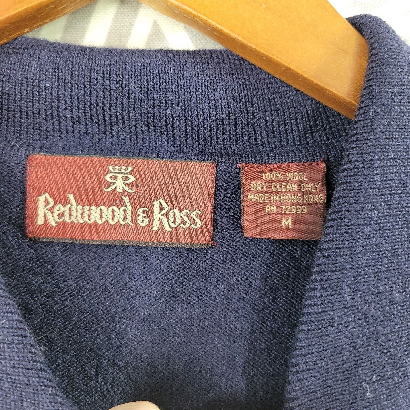 Vintage Argyle 100% Wool Cardigan Sweater Size Medium Dark Academia Blue Golf by Redwood & Ross - Image 5