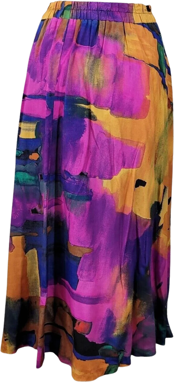 Vintage Art To Wear Skirt Plus Size 22/24 3x Midi Long Bright a Elastic Waist