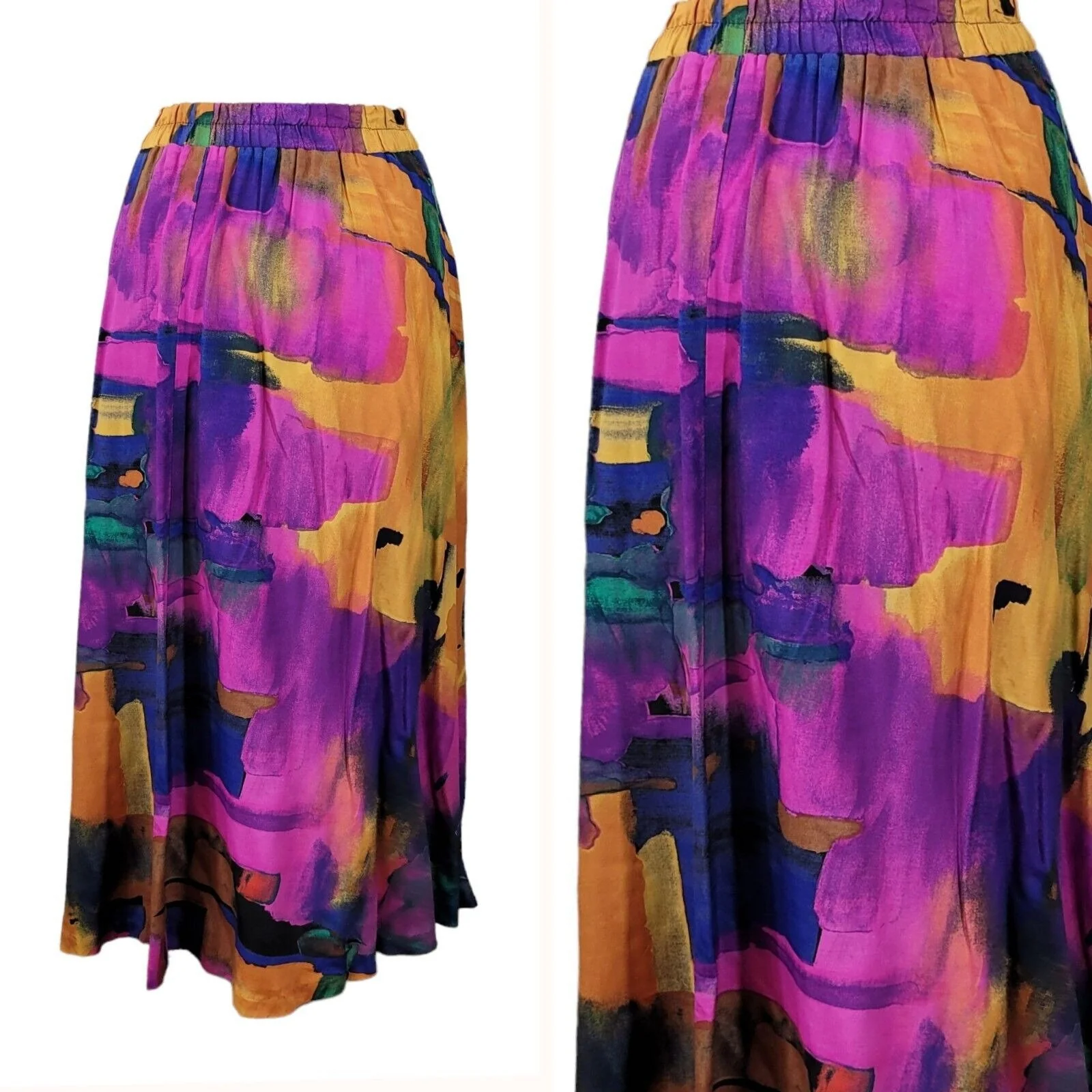Vintage Art To Wear Skirt Plus Size 22/24 3x Midi Long Bright a Elastic Waist - Image 4