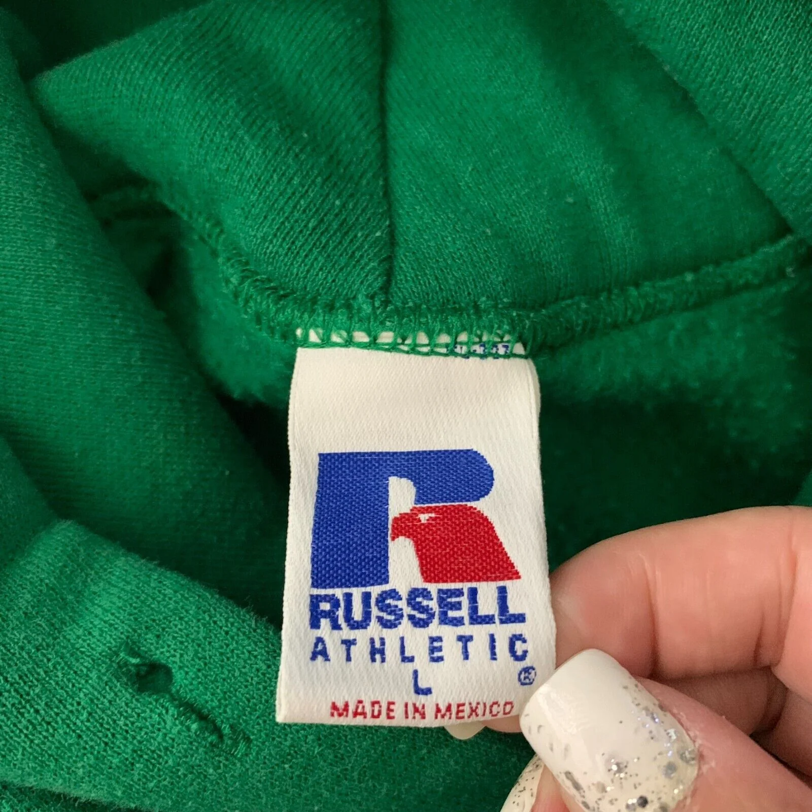 Vintage Asu Arizona Hoodie Sweatshirt L Green Pullover Kangaroo Pocket by Russell - Image 6