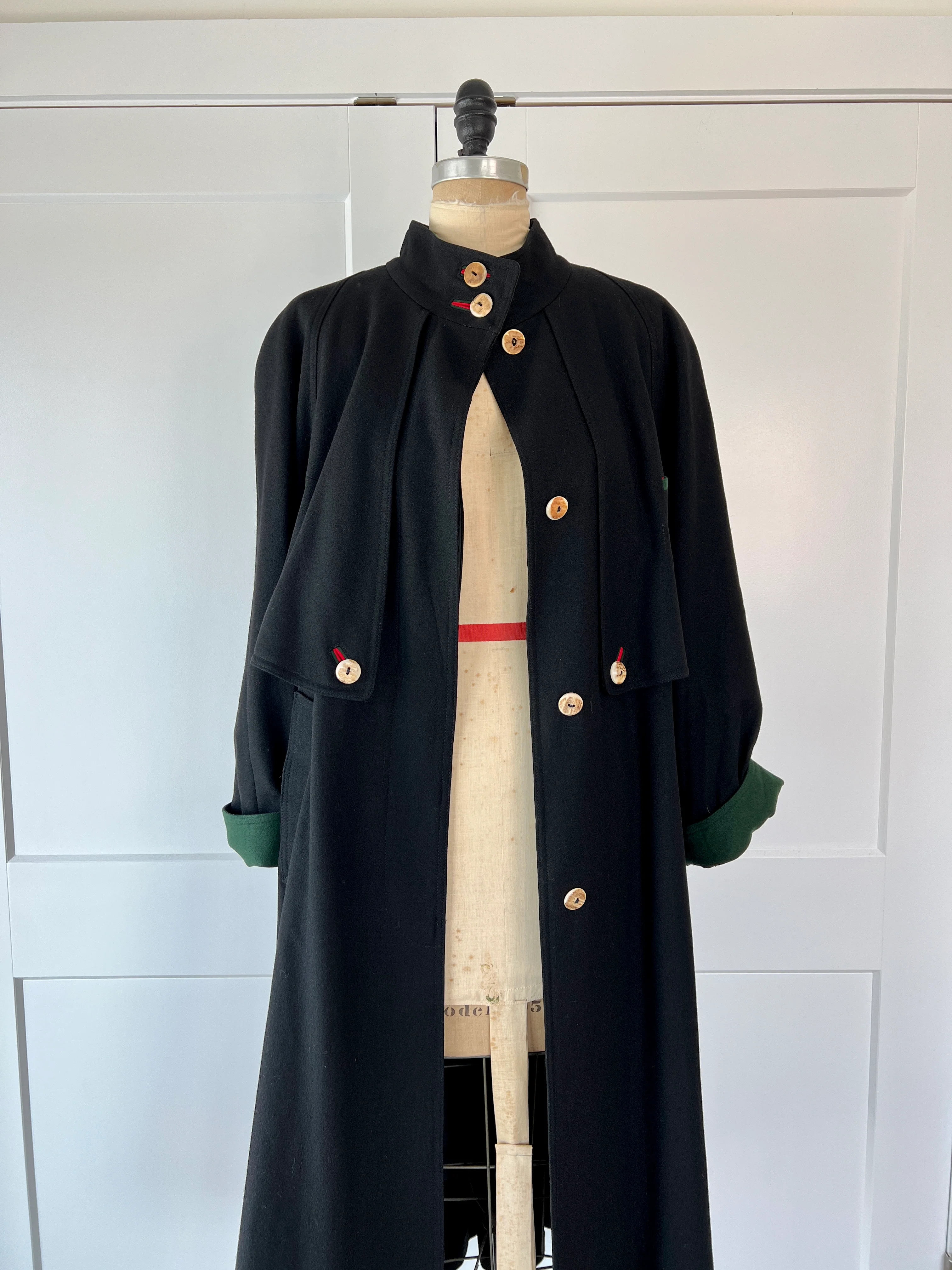 Vintage Austrain Wool Caped Trench Coat - Image 3