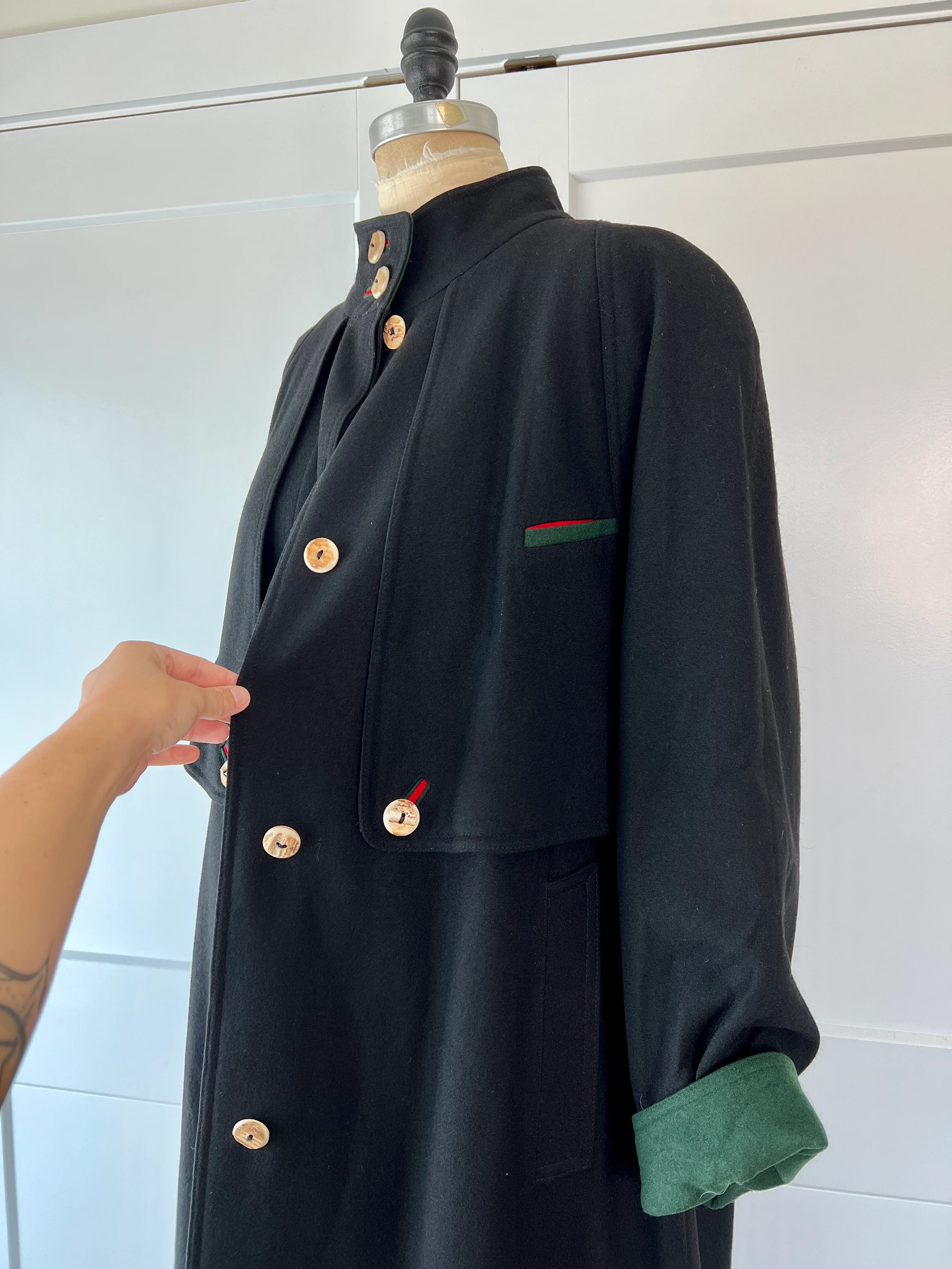 Vintage Austrain Wool Caped Trench Coat - Image 8
