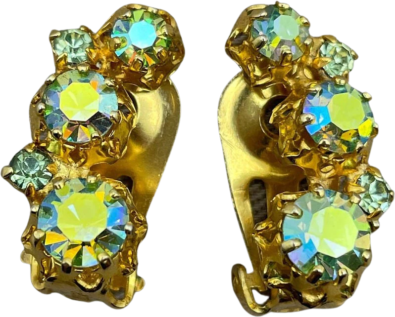 Vintage Austrian Borealis Crystal Ear Crawler Clip-On Statement Earrings by Austria