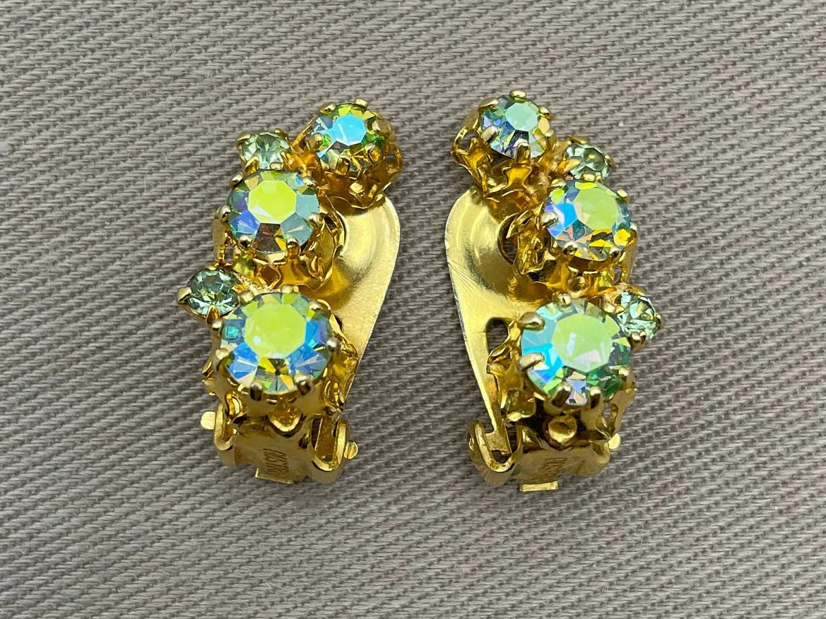 Vintage Austrian Borealis Crystal Ear Crawler Clip-On Statement Earrings by Austria - Image 2