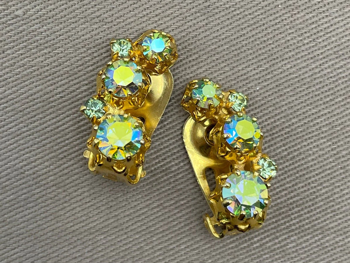 Vintage Austrian Borealis Crystal Ear Crawler Clip-On Statement Earrings by Austria - Image 4