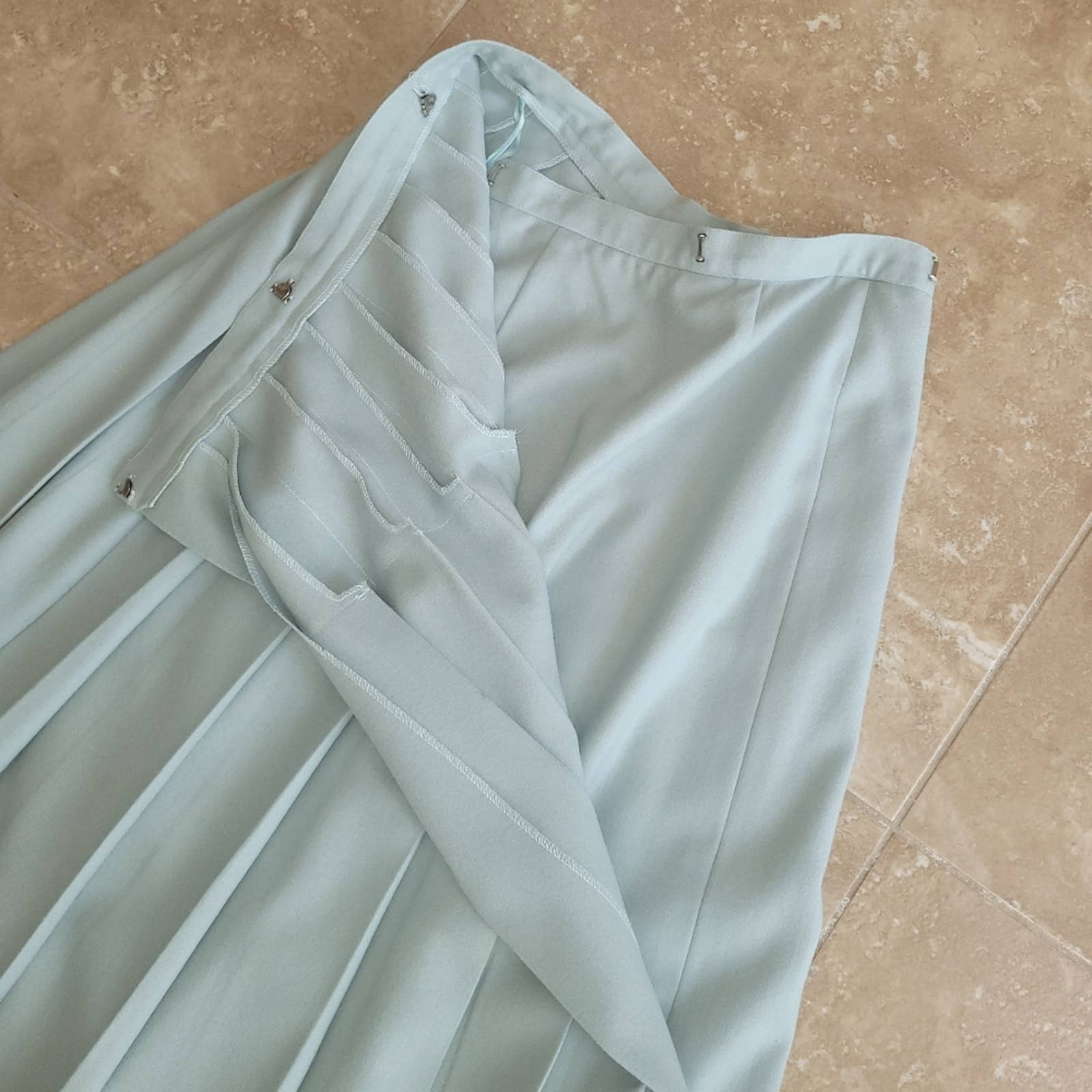 Vintage Baby Blue 100% Wool Pleated Wrap A-Line Skirt - S by Betty Hanson & Co. - Image 3