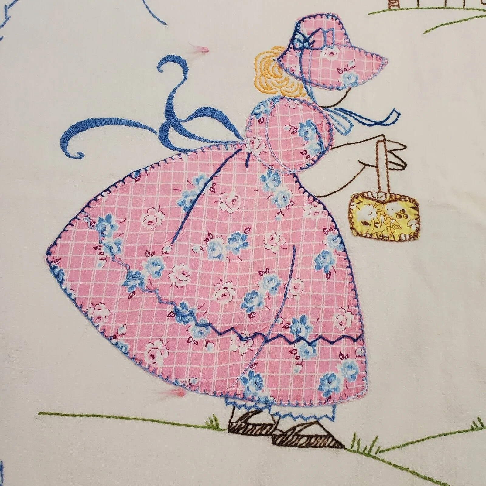 Vintage Baby Girl Nursery Rhyme Little Bo Peep Embroidered Blanket 28 X 39 - Image 5
