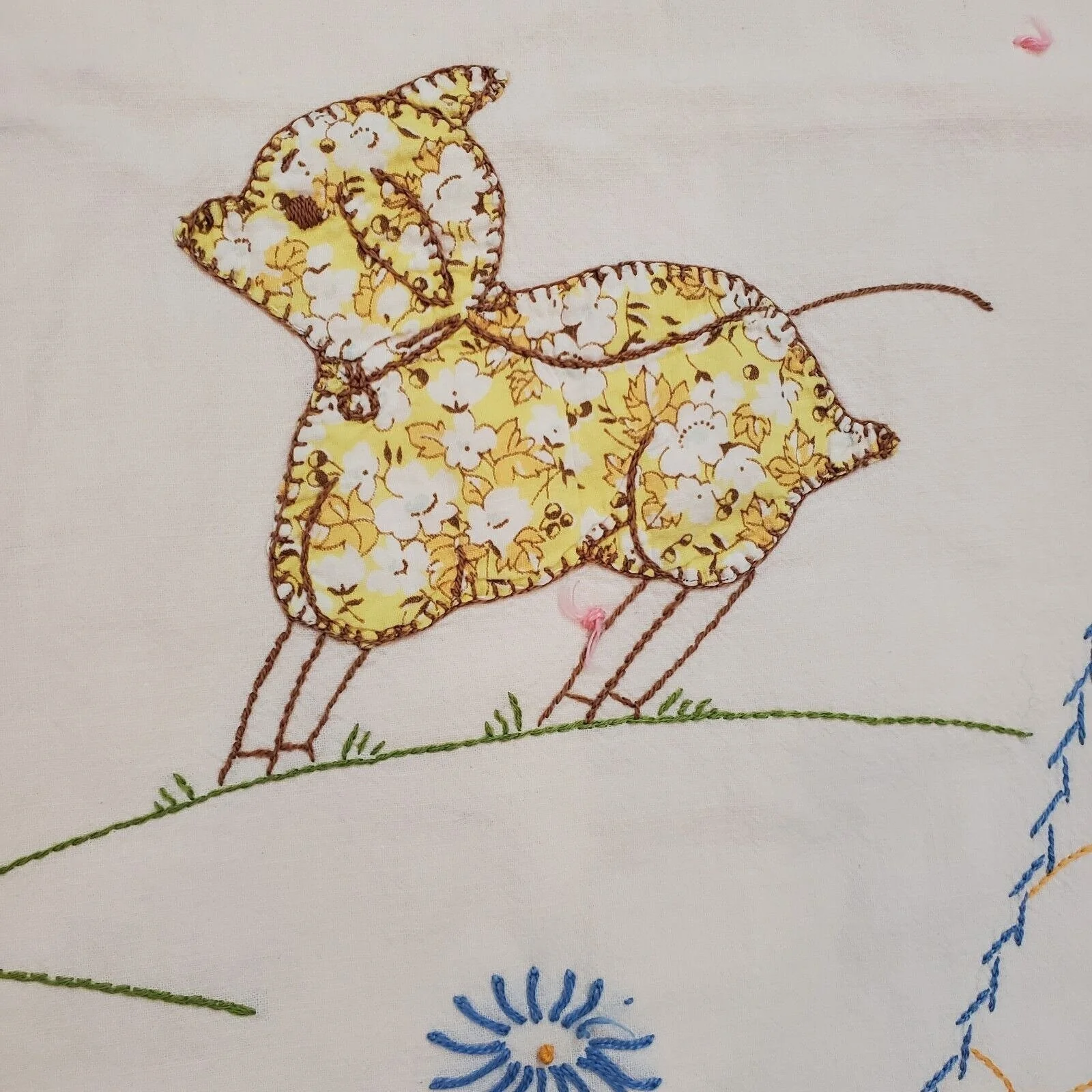 Vintage Baby Girl Nursery Rhyme Little Bo Peep Embroidered Blanket 28 X 39 - Image 6