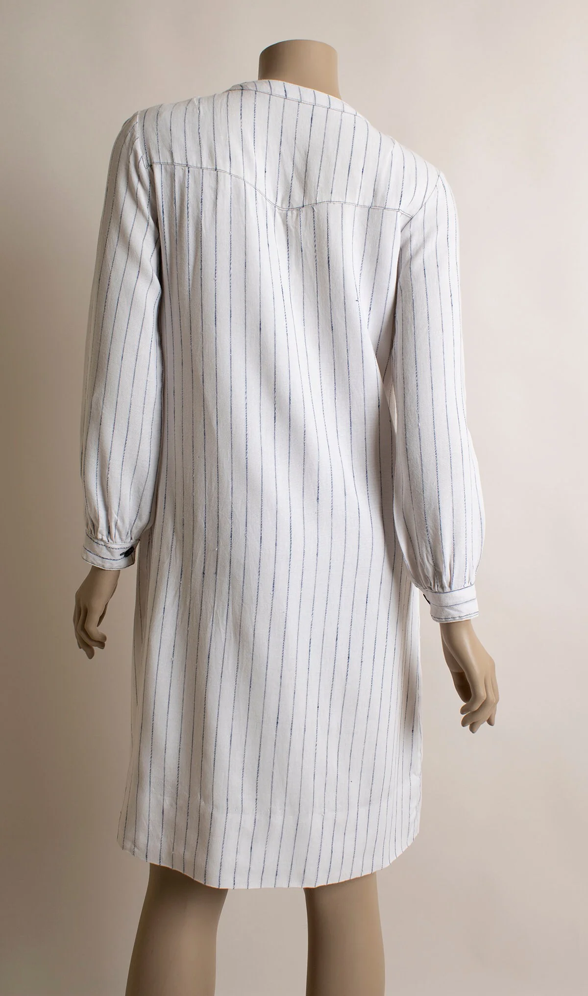 Vintage Baseball Jersey Style Tunic Dress - Button Up Blue and White Pin Striped Sheath - Long Sleeve - Small Medium - Image 3