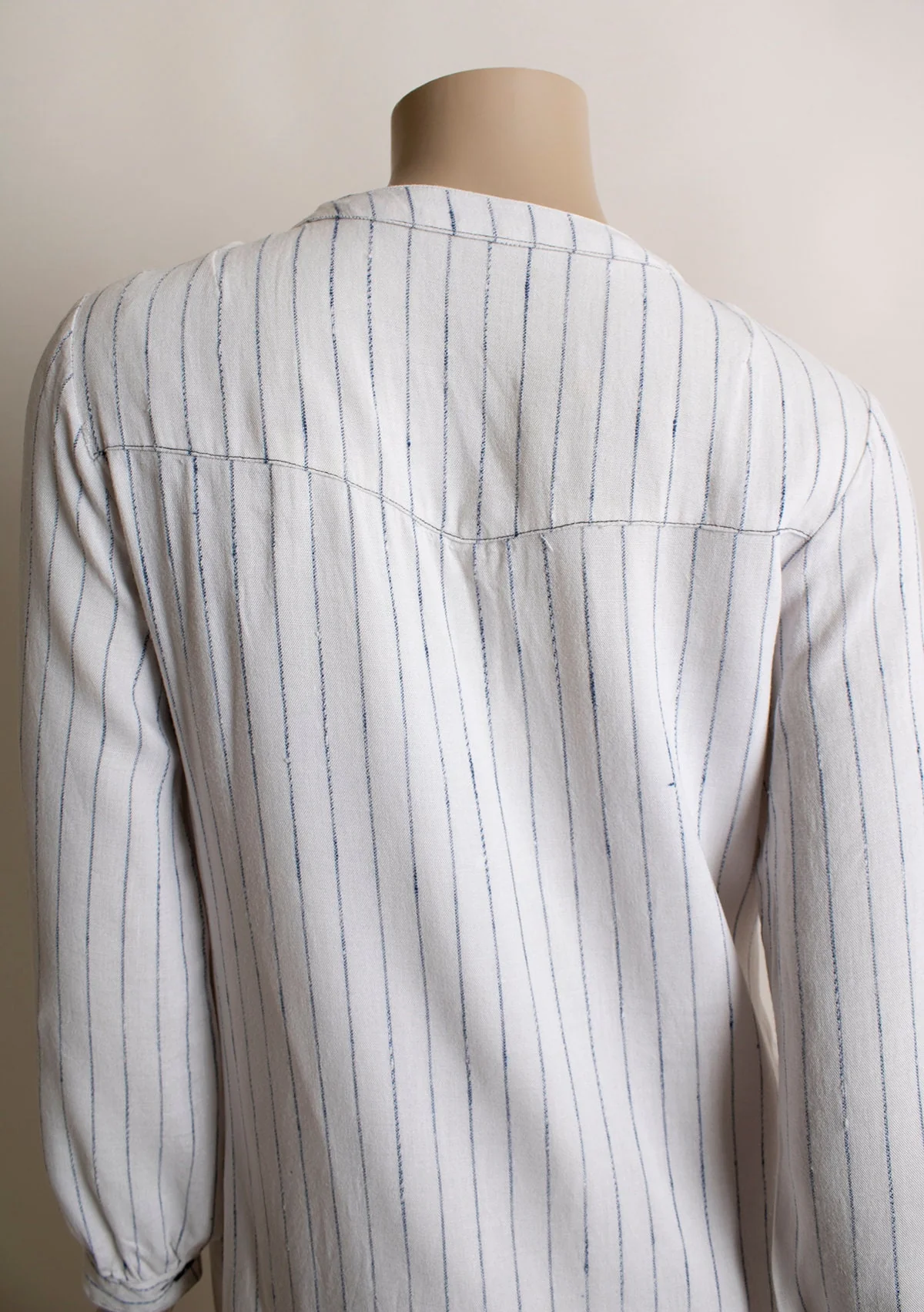 Vintage Baseball Jersey Style Tunic Dress - Button Up Blue and White Pin Striped Sheath - Long Sleeve - Small Medium - Image 6