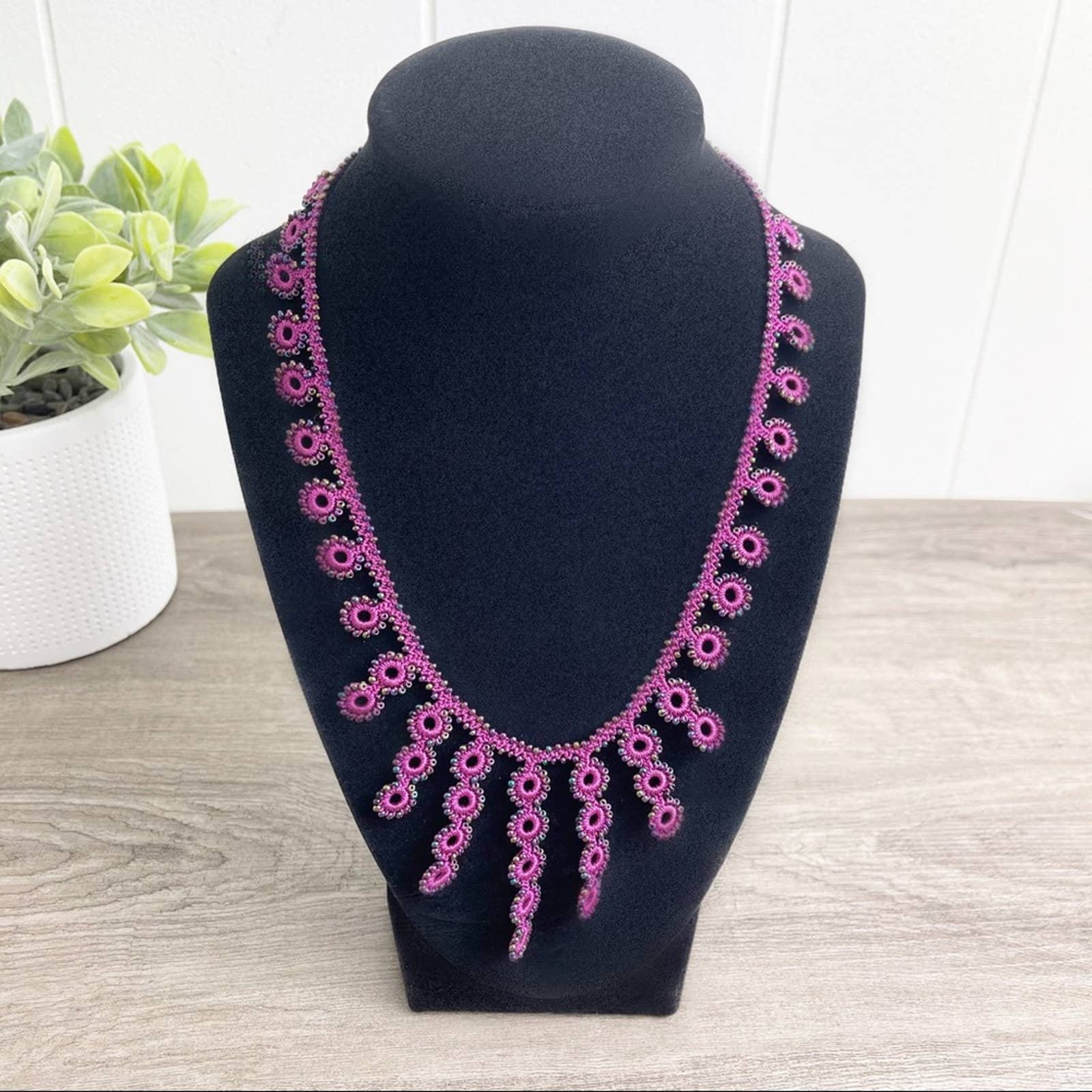 Vintage Beaded Purple Statement Necklace - Image 3