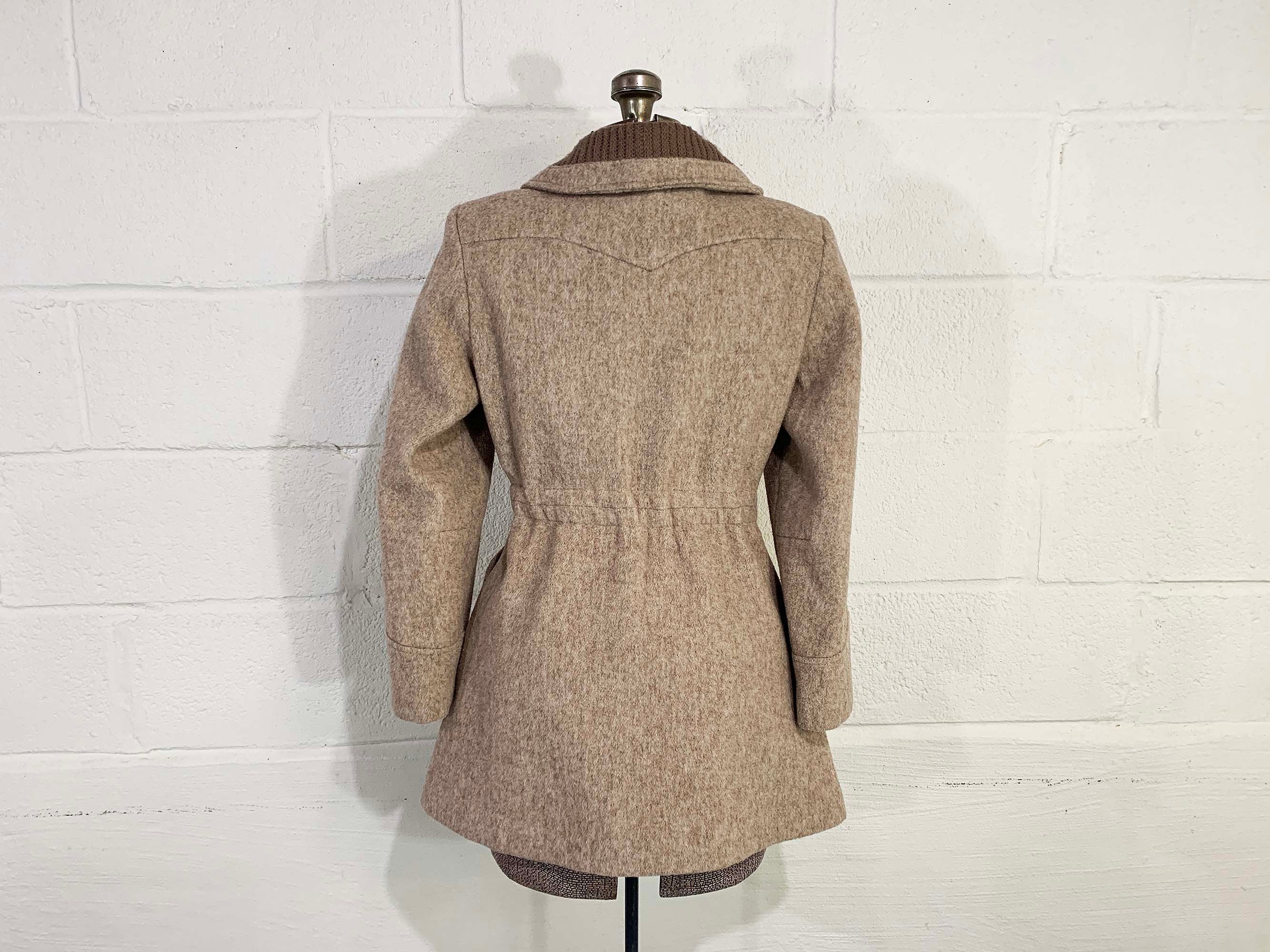 Vintage Beige Felted Winter Coat Peacoat Lined Jacket Belted Mod Fawn Gray Brown Medium Small 80s - Image 2
