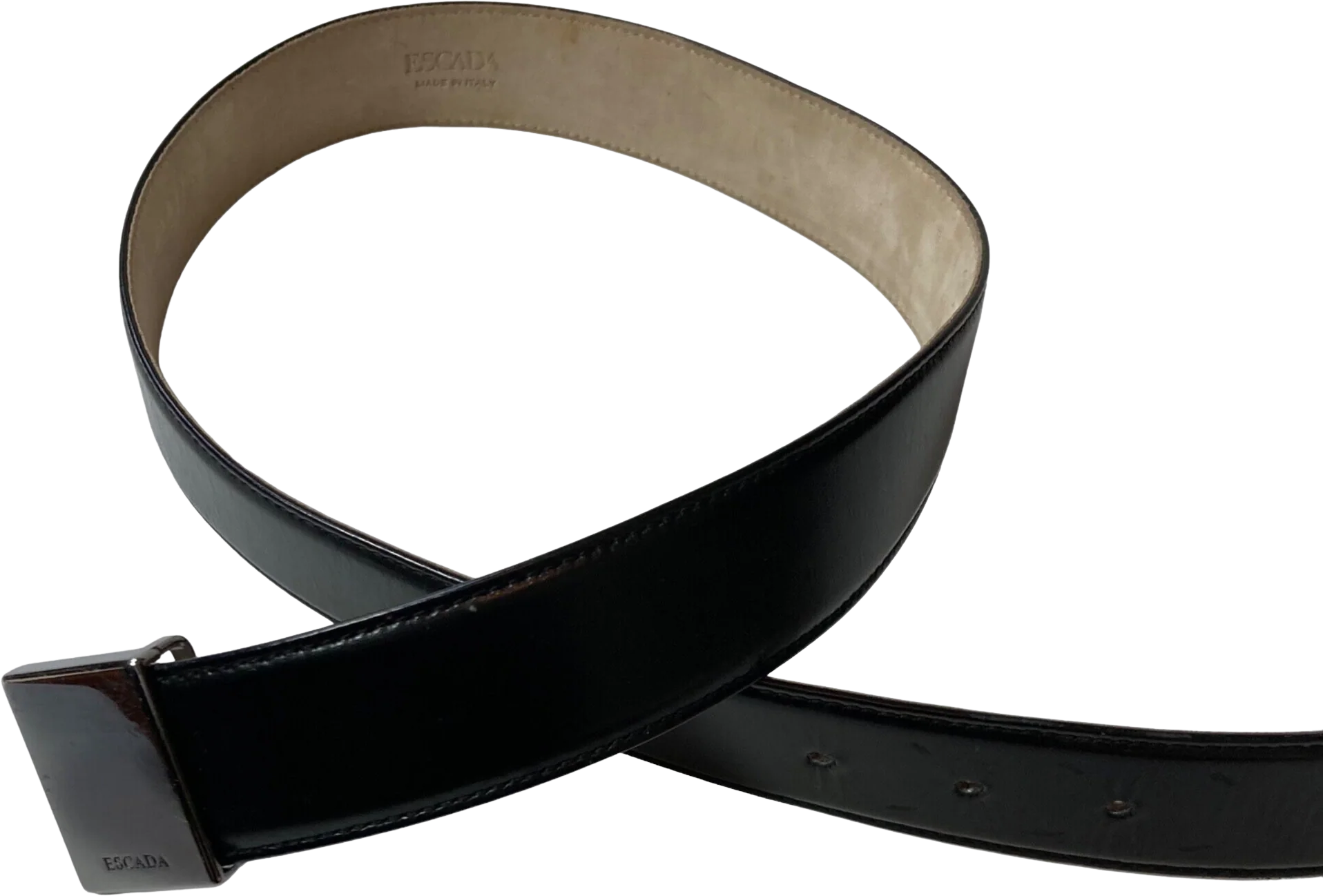Vintage Belt 28 Inch Womens Black Leather Silver Buckle Made In Italy by Escada