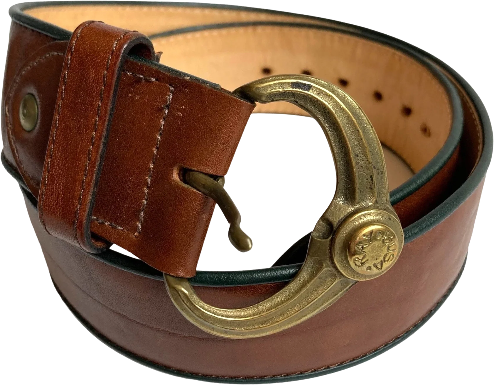 Vintage Belt Womens Small Brown Leather Green Trim Made In Austria by Ray Busa