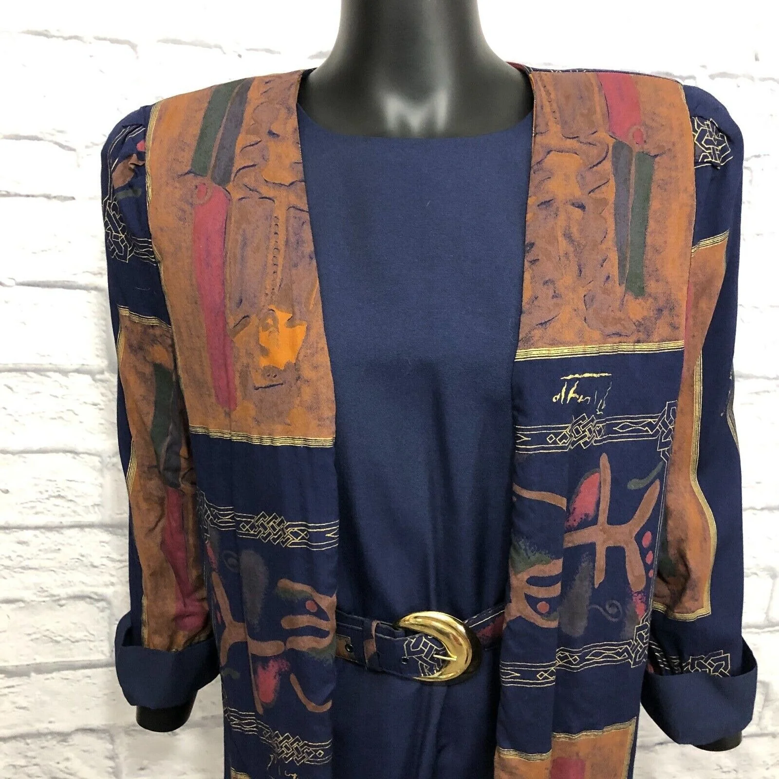 Vintage Belted Midi Dress 90s Rayon Jacket Set Usa Xl Kari's Korner Career by Kari's Korner Career - Image 3