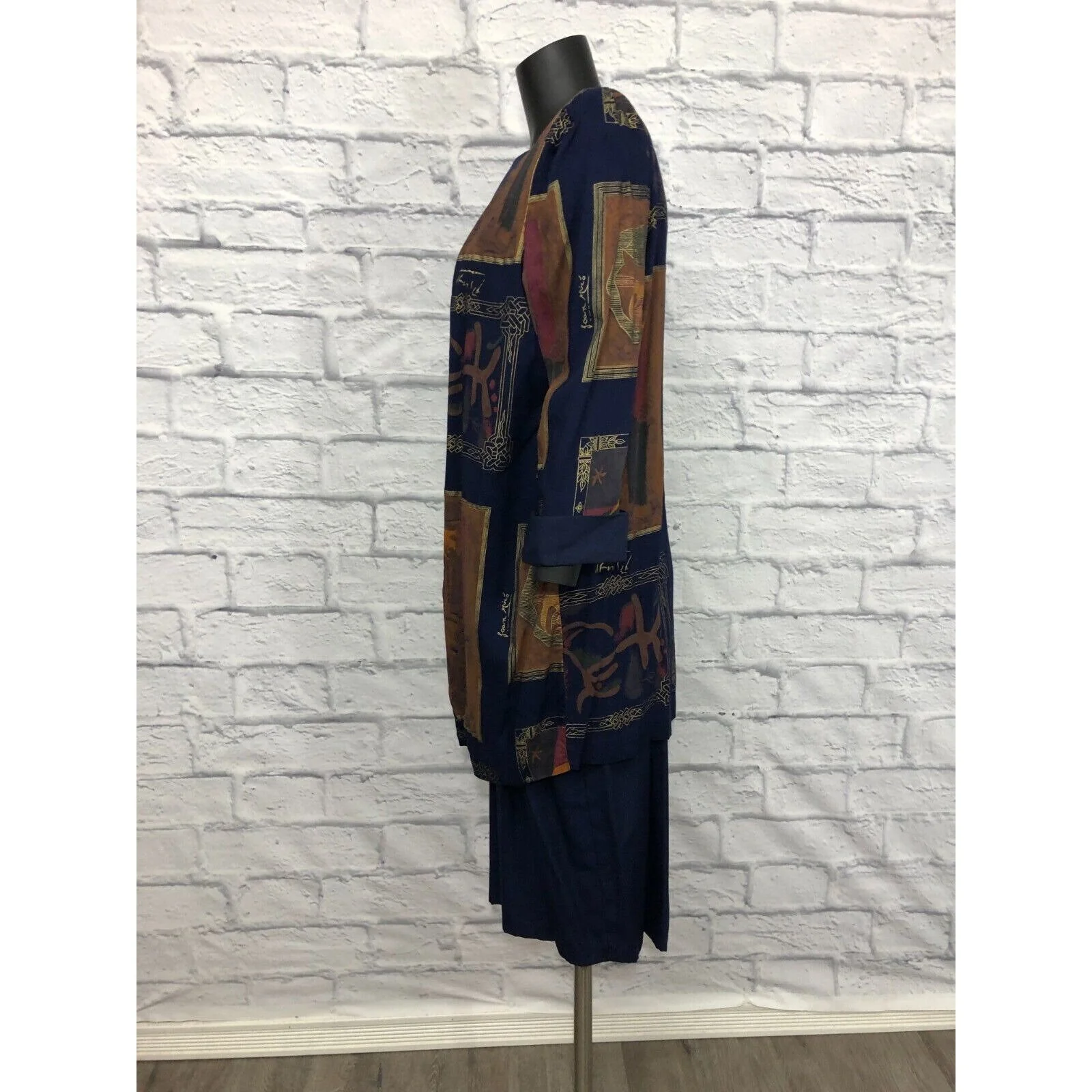 Vintage Belted Midi Dress 90s Rayon Jacket Set Usa Xl Kari's Korner Career by Kari's Korner Career - Image 4