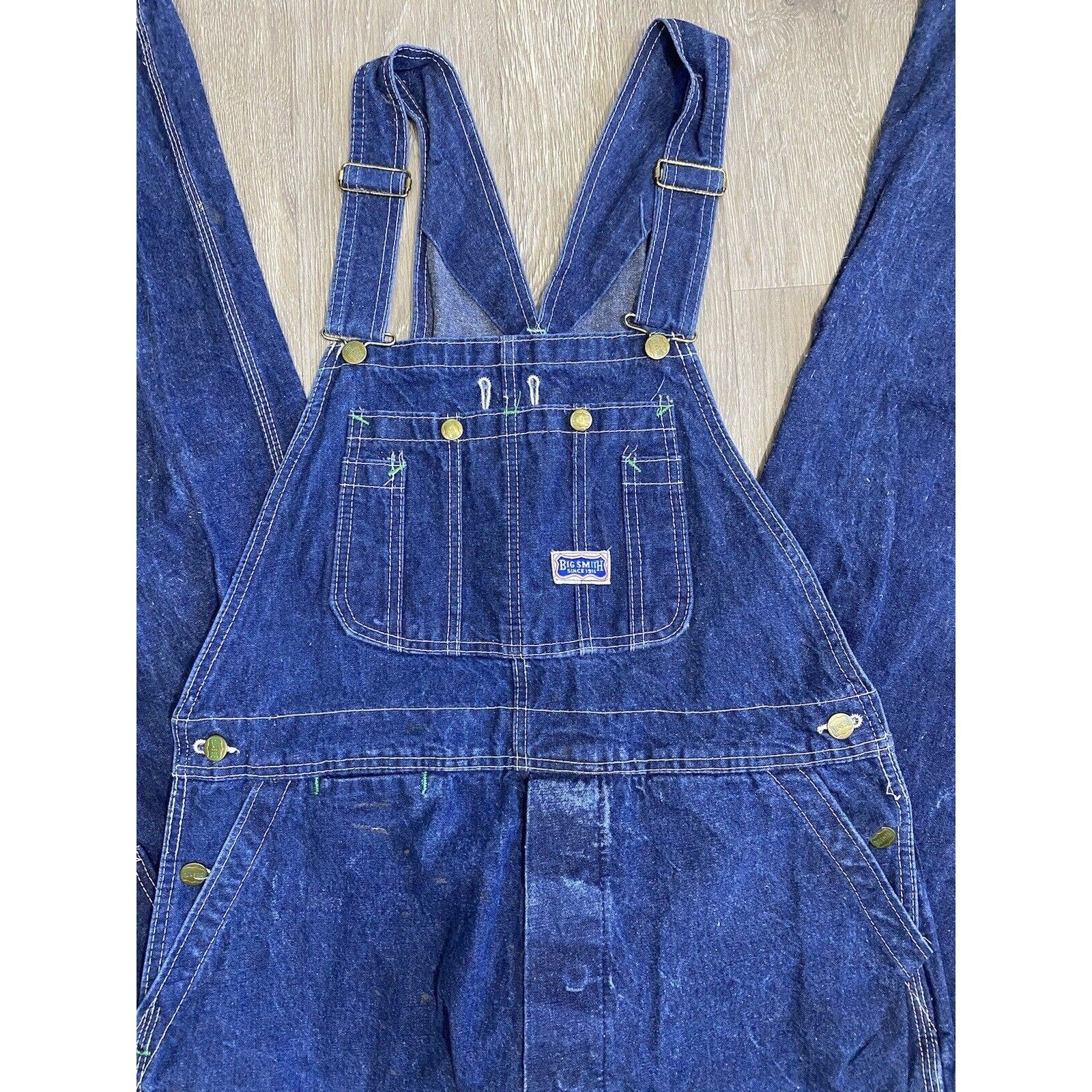 80s Vintage Bib Coveralls Big Smith Distressed Carpenter Usa Button Fly 35x32 by Carpenter By Big Smith - Image 2