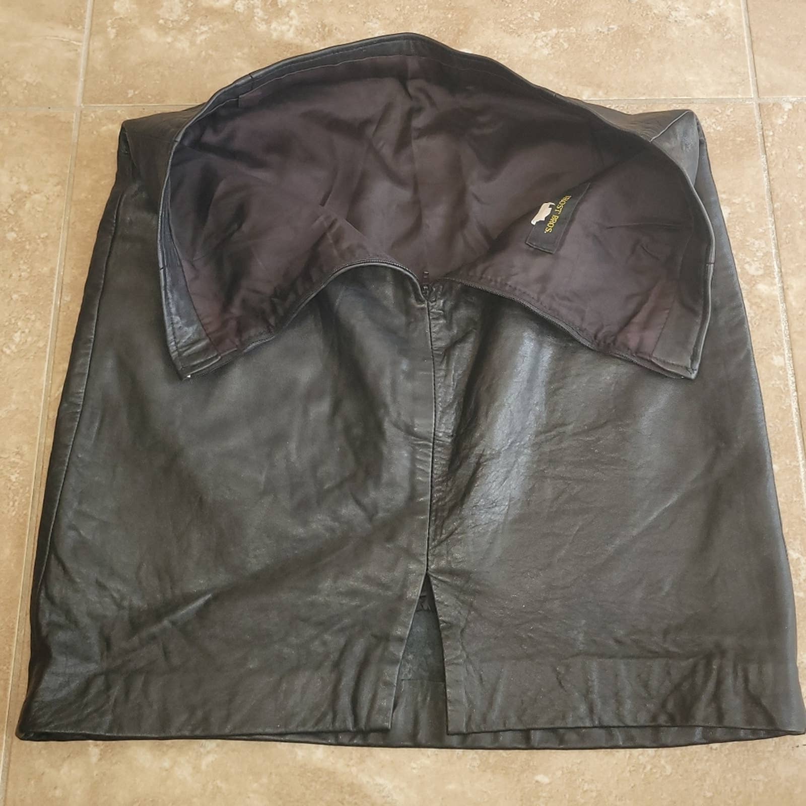Vintage Black 100% Genuine Leather A-Line Mini Skirt - Size Small by Frost Bros - Image 4