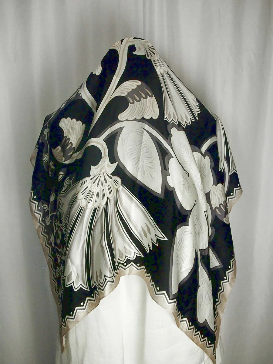 Vintage Black and Beige Silk Art Deco Scarf by Echo - Image 2
