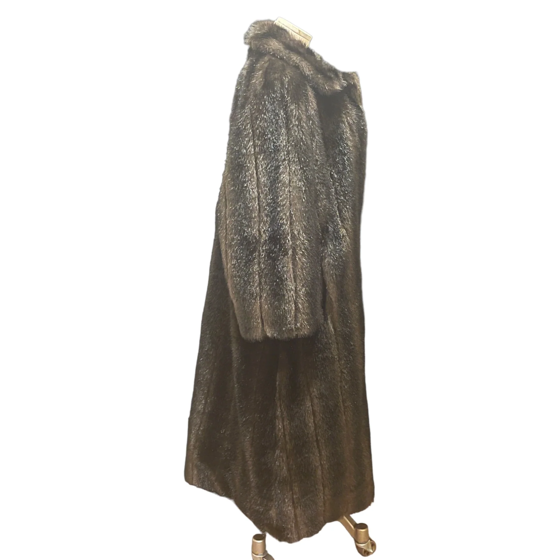 Vintage Black And Brown Faux Fur Floor Length Coat - Image 3