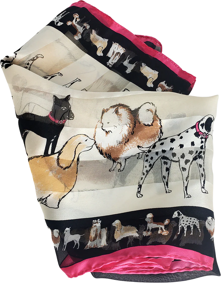 Vintage Black and Cream Silk Dogs Scarf by Collection XIIX