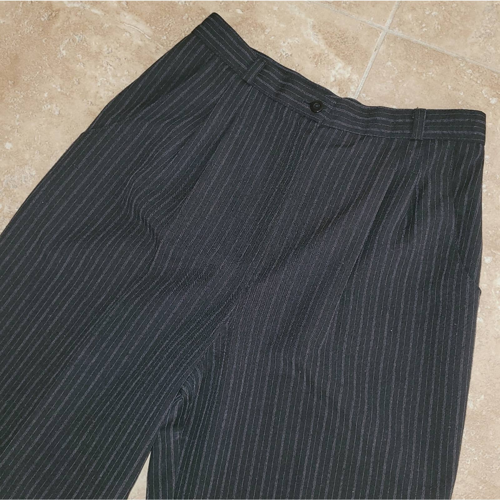 Vintage Black and Gray Pinstripe High Waist Straight Leg Pants M by Poppa's Place - Image 4