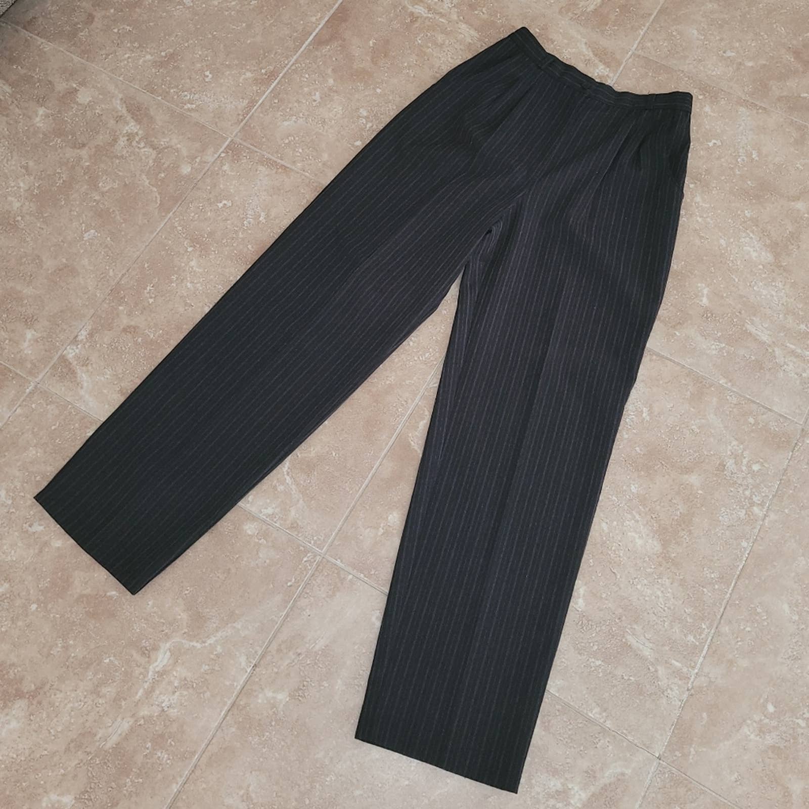 Vintage Black and Gray Pinstripe High Waist Straight Leg Pants M by Poppa's Place - Image 5