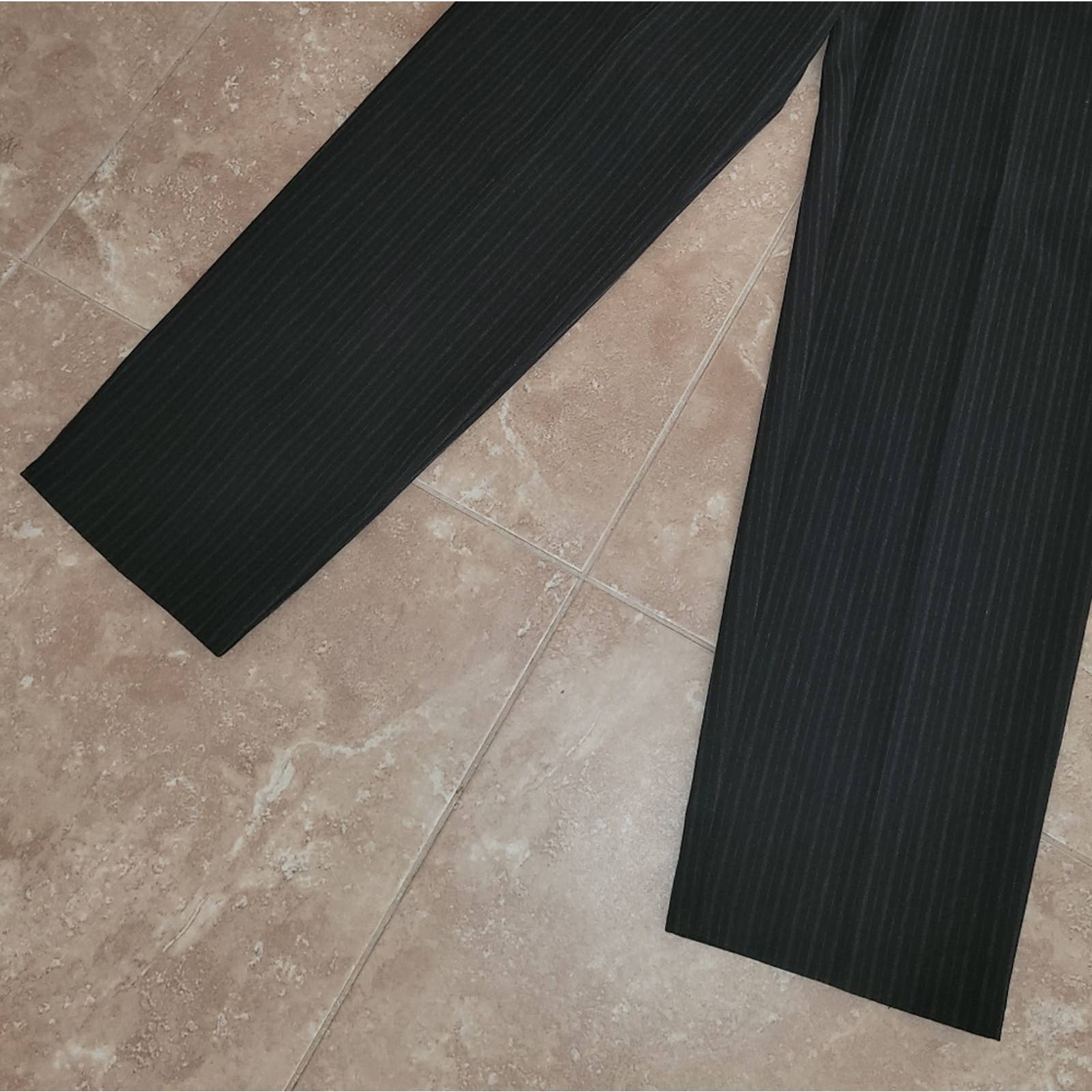 Vintage Black and Gray Pinstripe High Waist Straight Leg Pants M by Poppa's Place - Image 6