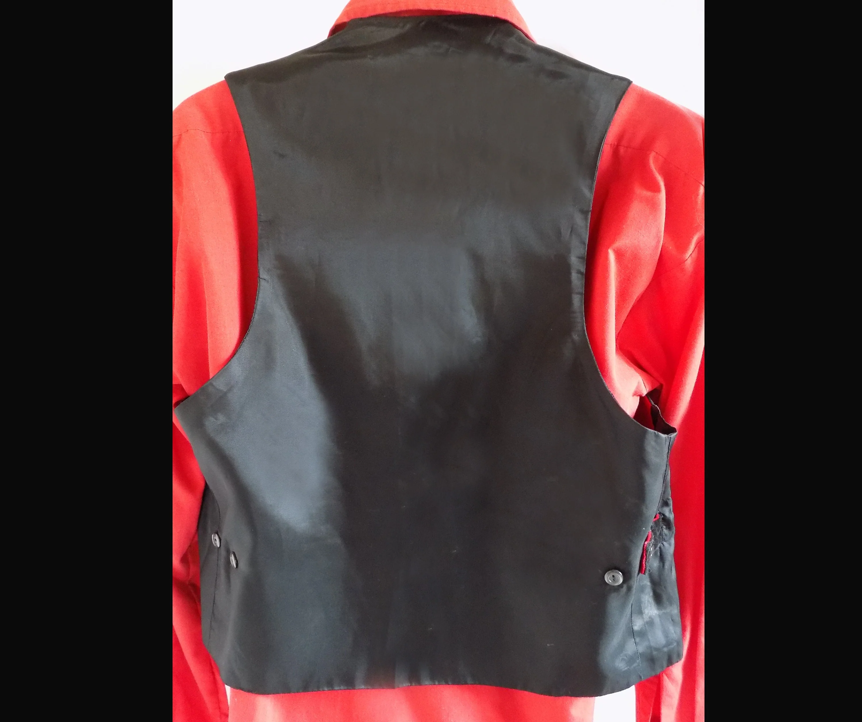 Vintage Black and Red Reversible Velvet Vest Waistcoat Black Satin Back Adjustable Waist Wedding Formal Red Carpet Unisex - Image 4