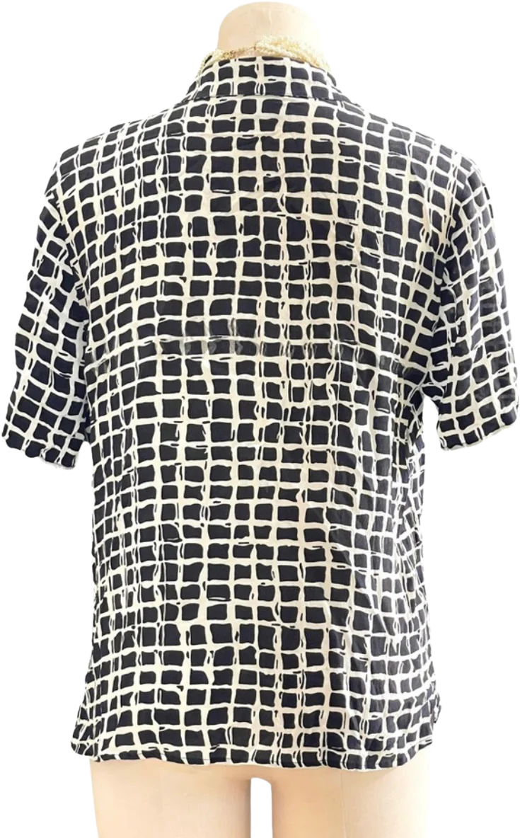 Vintage Black And White Checkered Silk Button Up By August Silk - Image 2