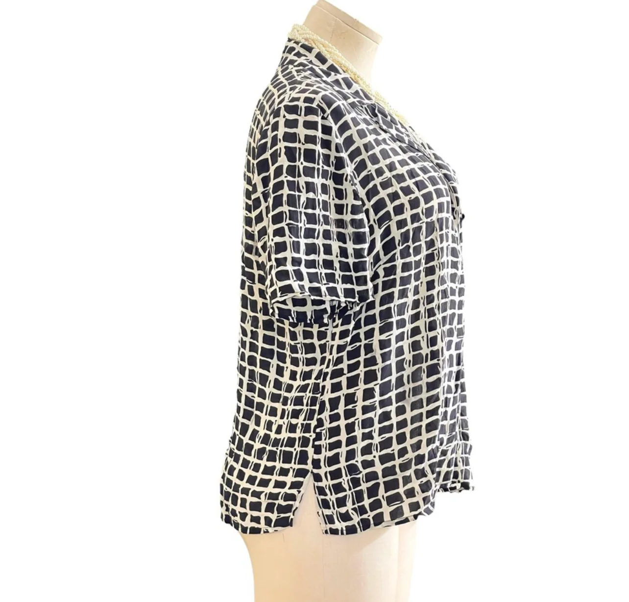 Vintage Black And White Checkered Silk Button Up By August Silk - Image 3