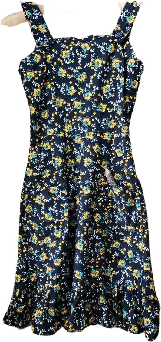 Vintage Black and Yellow Floral Summer Dress with Pockets 30" Bust