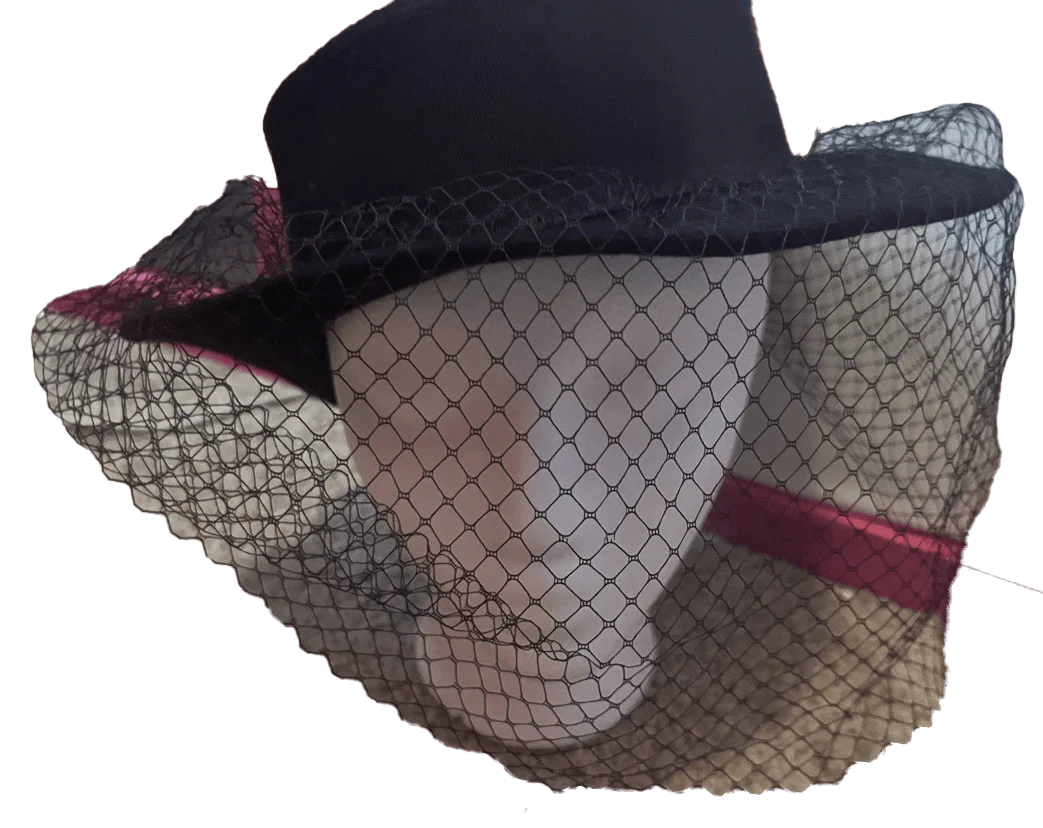 Vintage Black Brimmed Hat with Netting and Bow