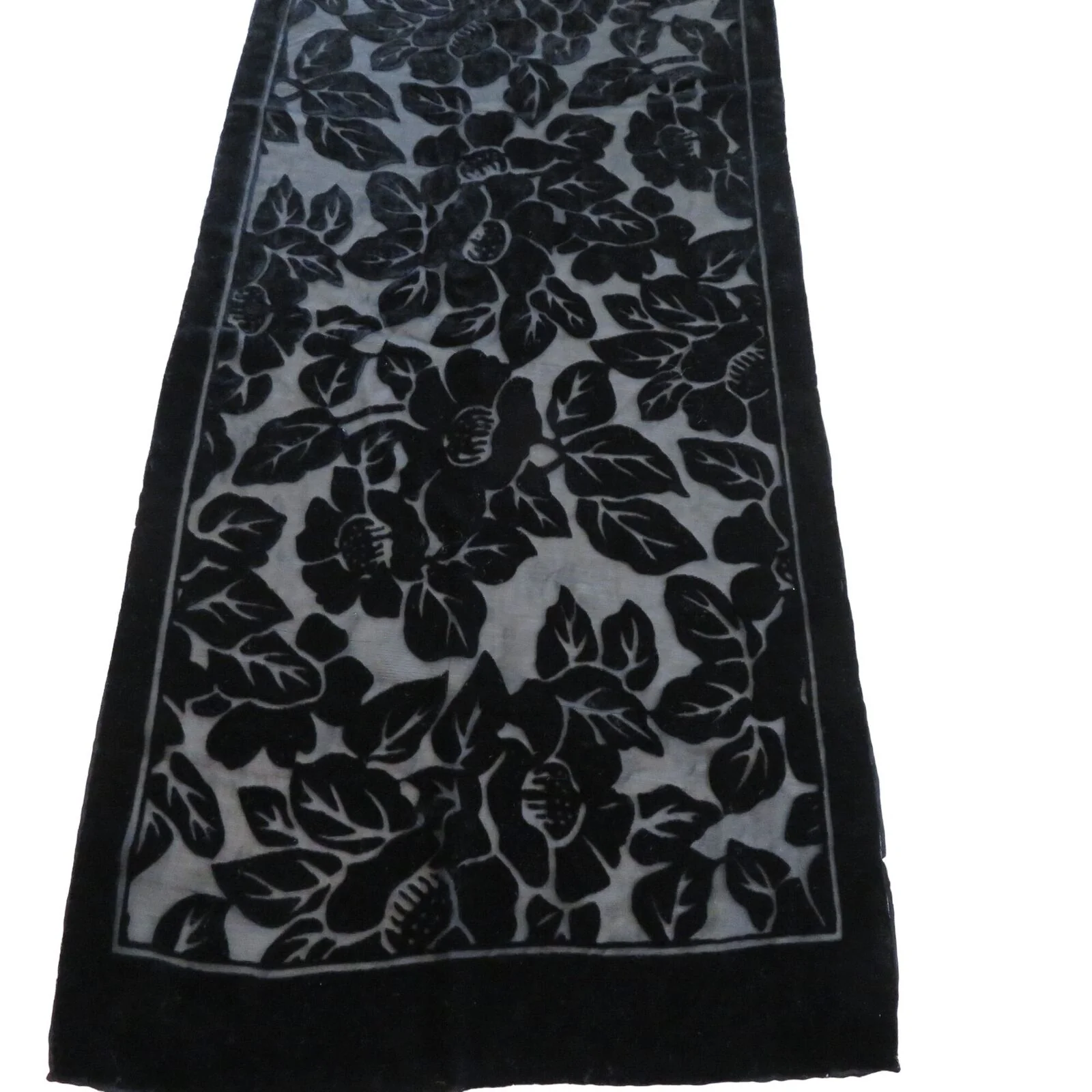 Vintage Black Chiffon Silk Velvet Burnout Scarf Floral 58 X 13 Gothic - Image 3