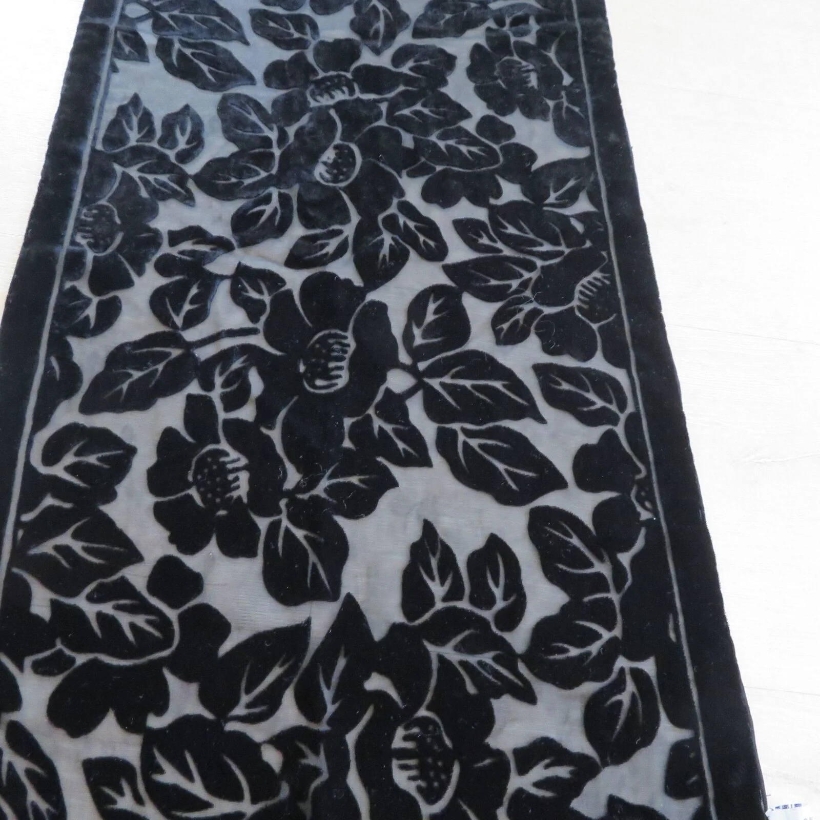 Vintage Black Chiffon Silk Velvet Burnout Scarf Floral 58 X 13 Gothic - Image 4