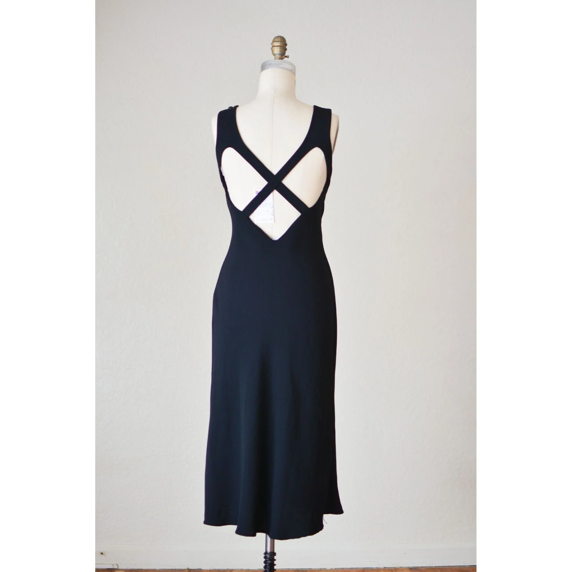 Vintage Black Dress Midi Slip-On Heart Shape Romantic Evening Dress - Image 2