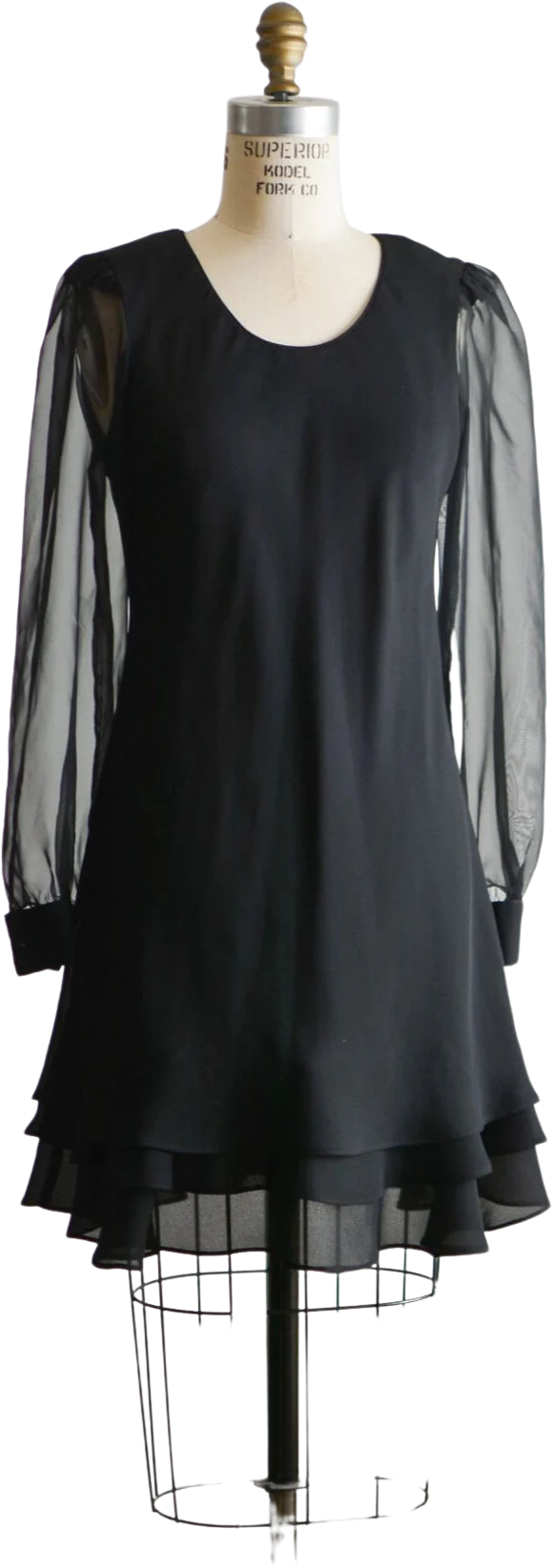 Vintage Black Dress Mini Size Small Flared Sheer Sleeves by Hampton Alites