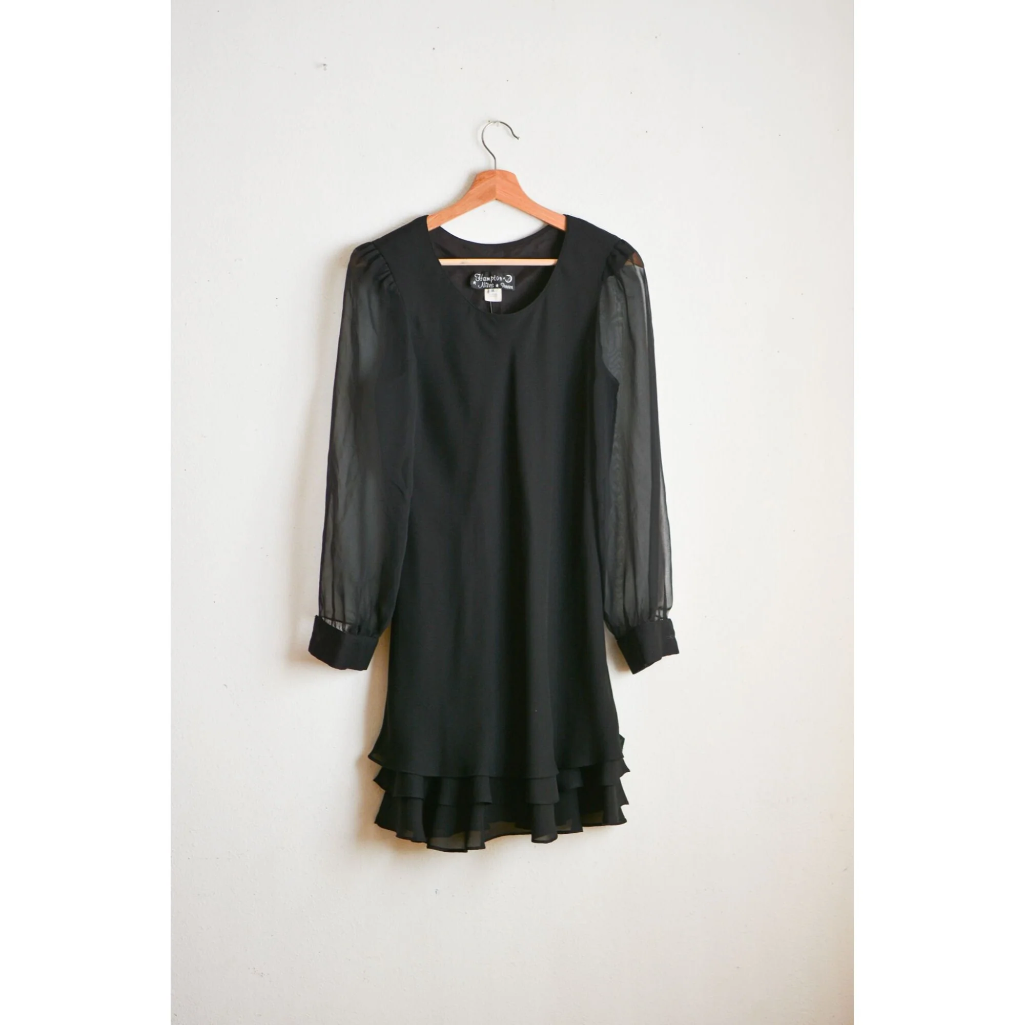 Vintage Black Dress Mini Size Small Flared Sheer Sleeves by Hampton Alites - Image 6