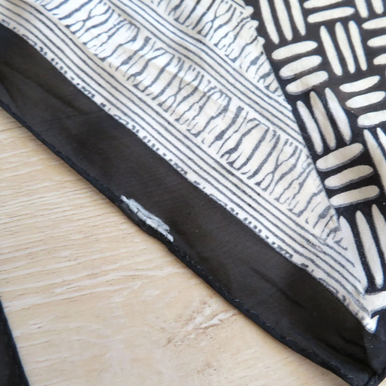 Vintage Black Geometric Silk Scarf Hand Rolled Semi Sheer by Adrienne Vittadini - Image 10