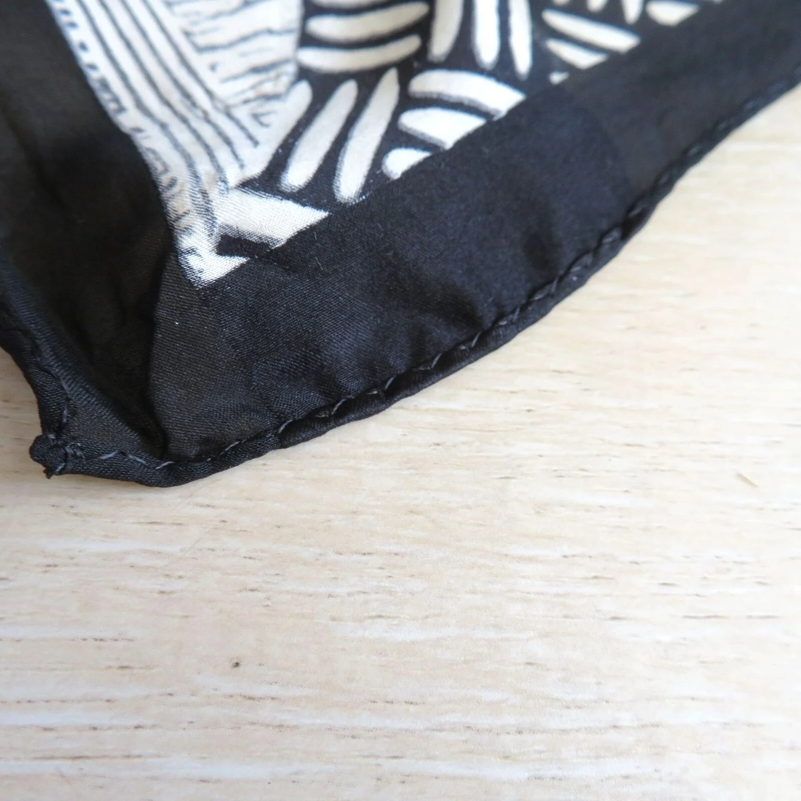 Vintage Black Geometric Silk Scarf Hand Rolled Semi Sheer by Adrienne Vittadini - Image 11