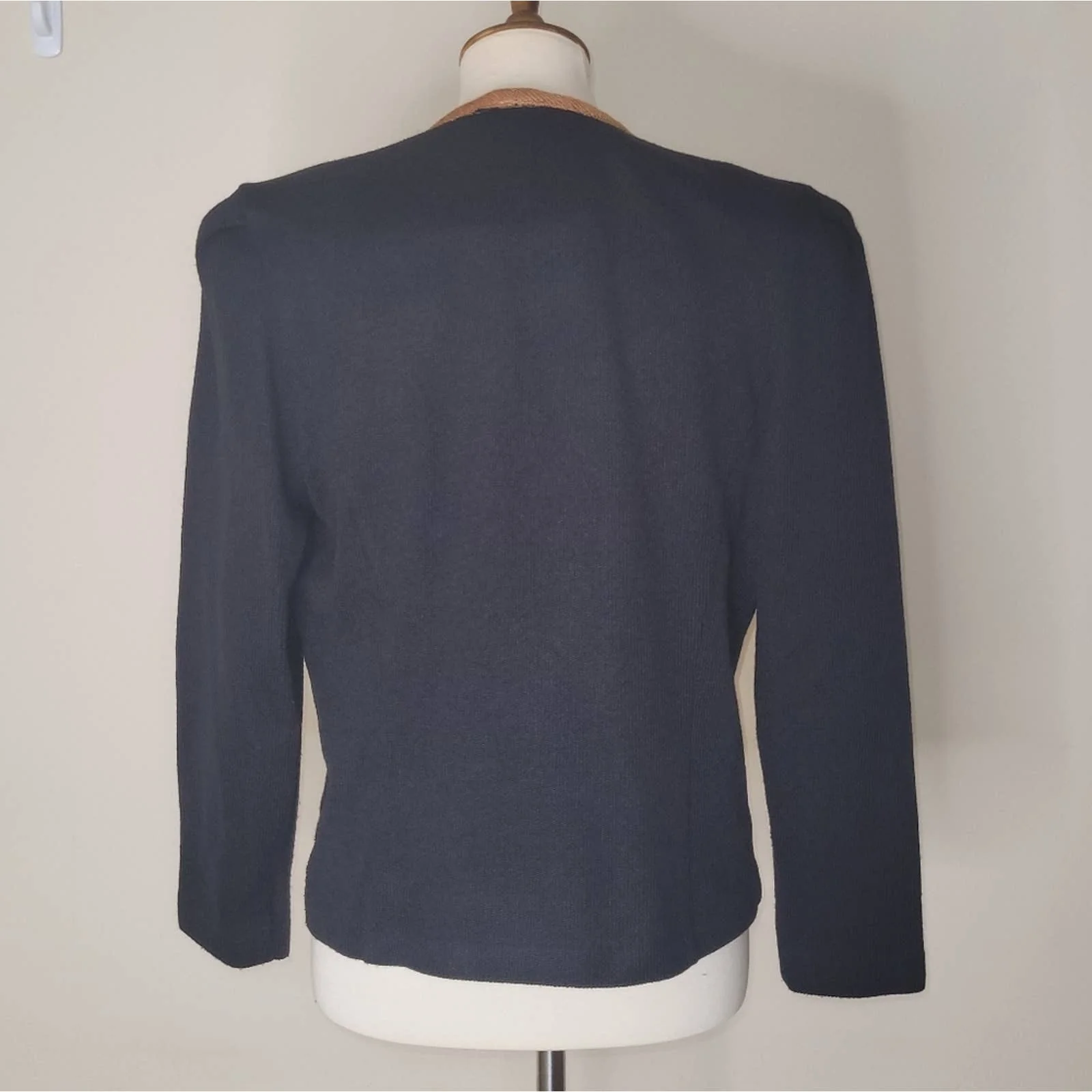 Vintage Black Knit V-Neck Sweater Jacket with Brown Trim - Sz M by Jeffrey & Dara - Image 2