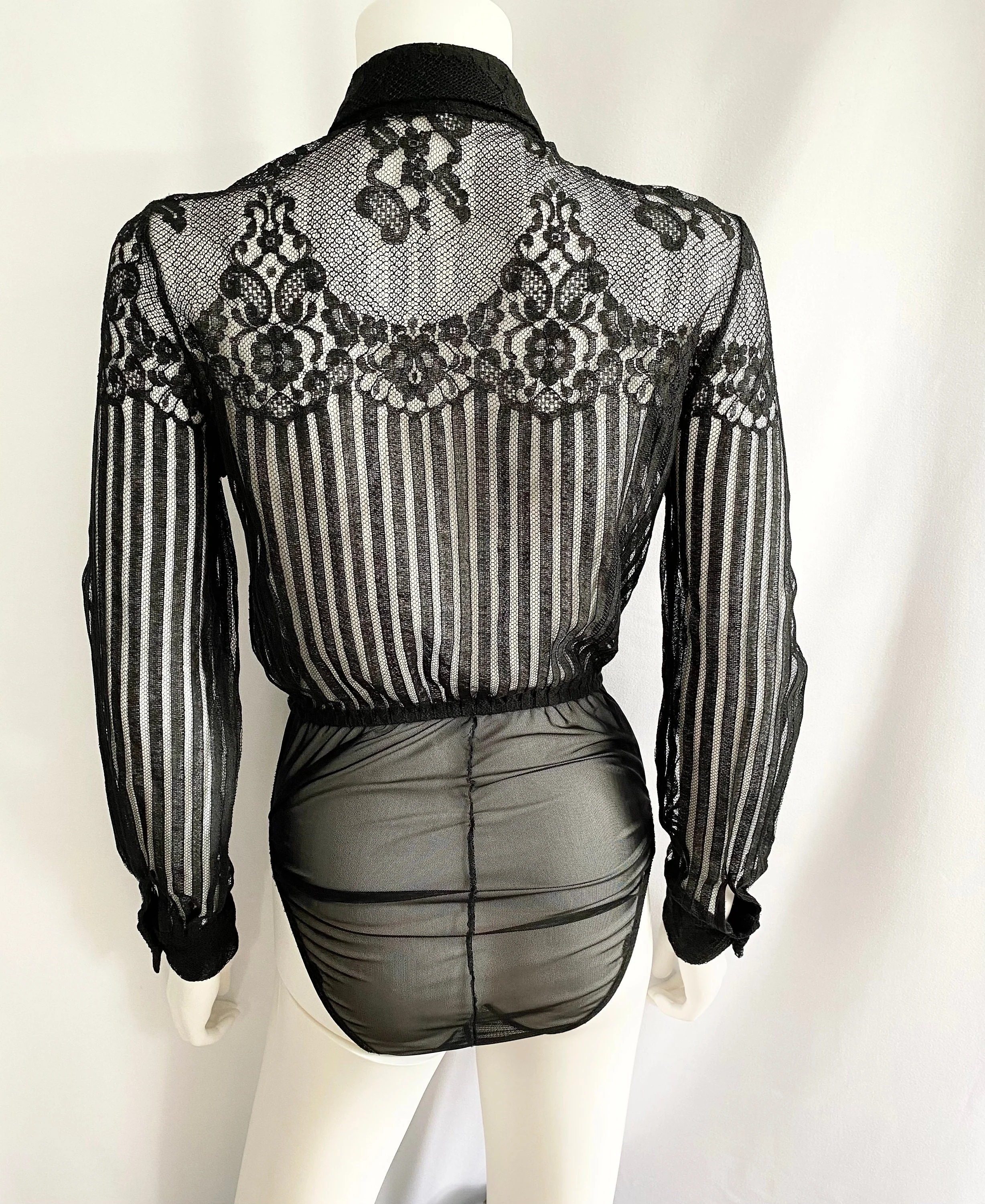 Vintage Black Lace Sheer Bodysuit by Chetta B - Image 6