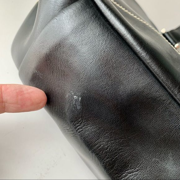 Vintage Black Leather Handbag Purse by Lamarthe - Image 8