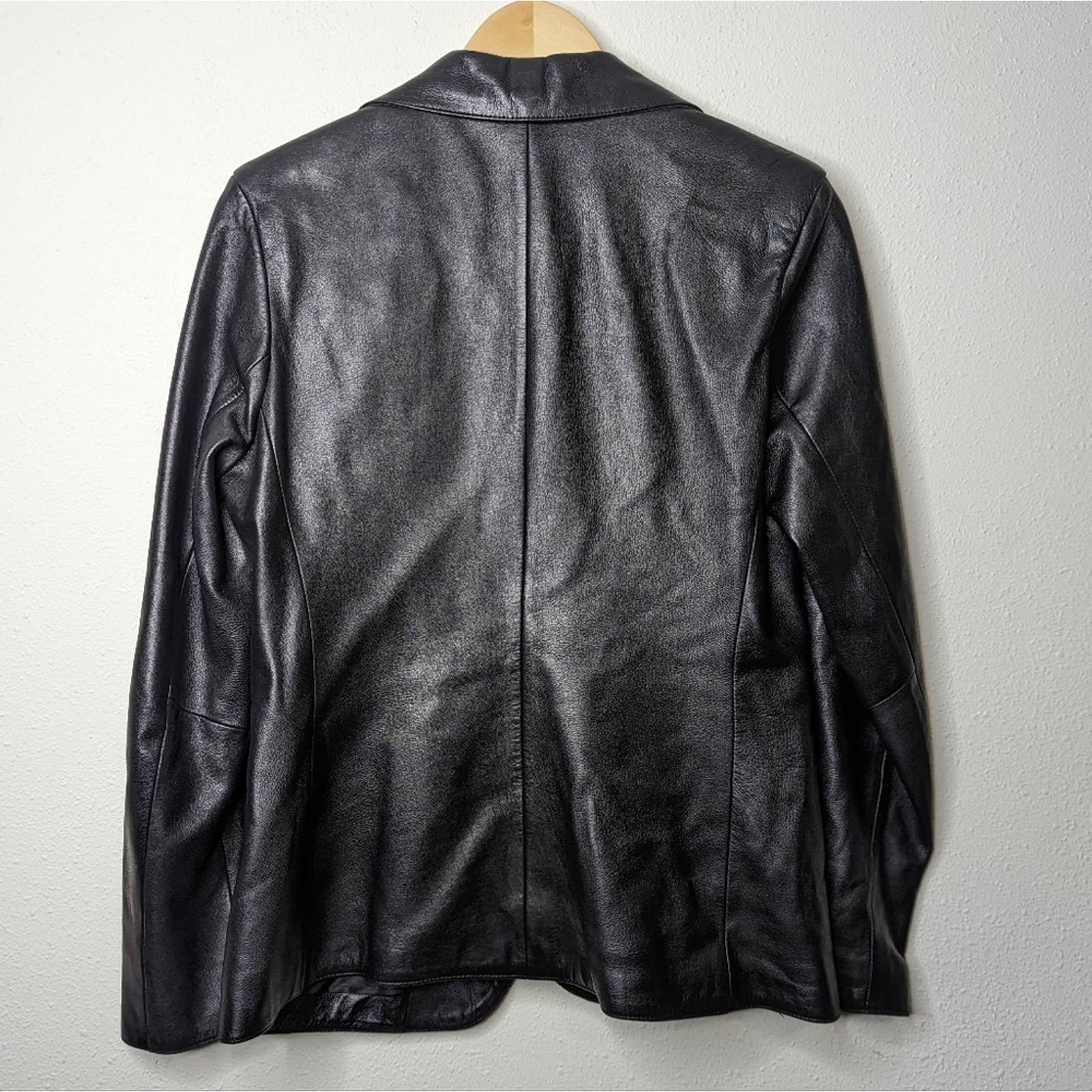 Vintage Black Leather Single Button Blazer S - Image 12