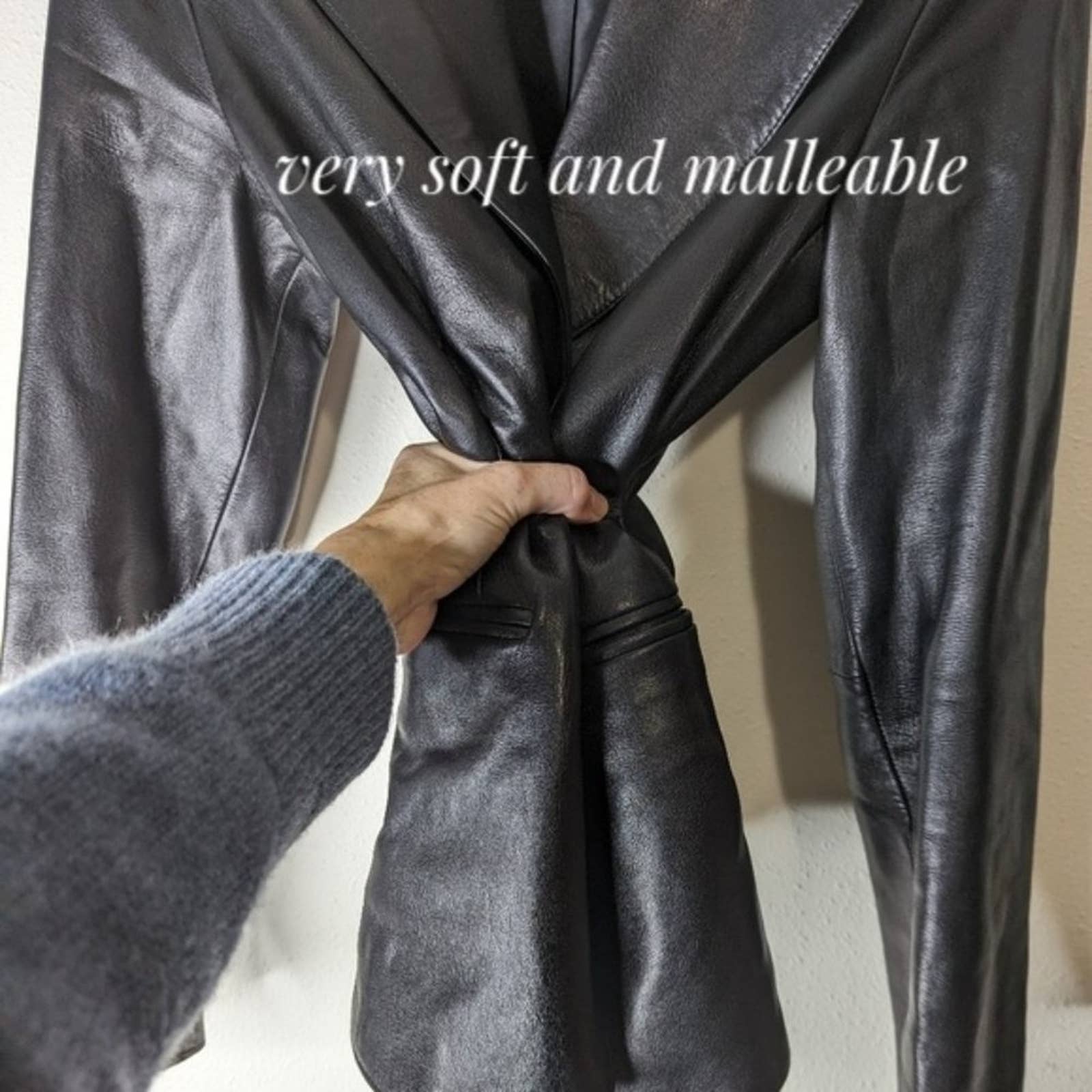 Vintage Black Leather Single Button Blazer S - Image 13