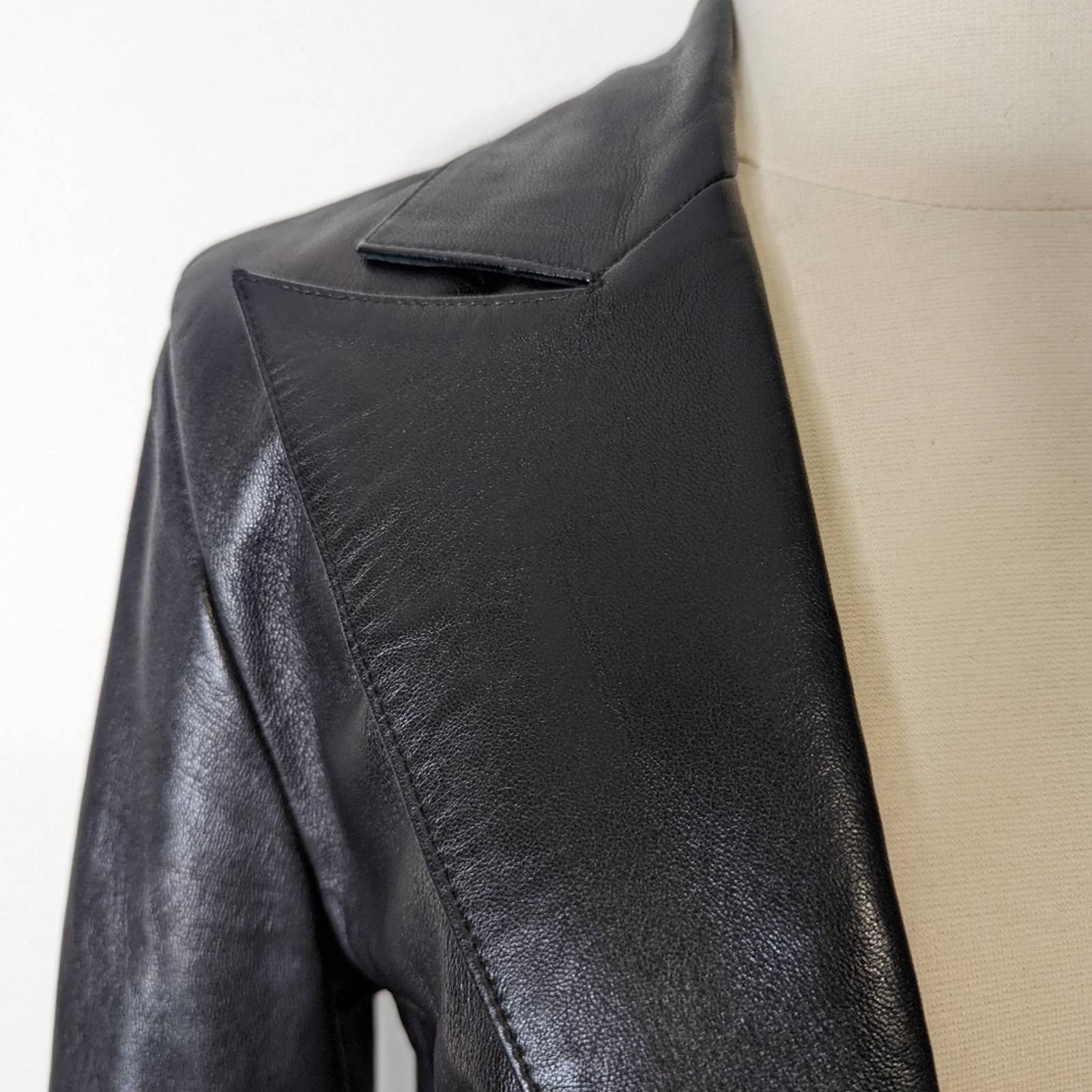 Vintage Black Leather Single Button Blazer S - Image 2